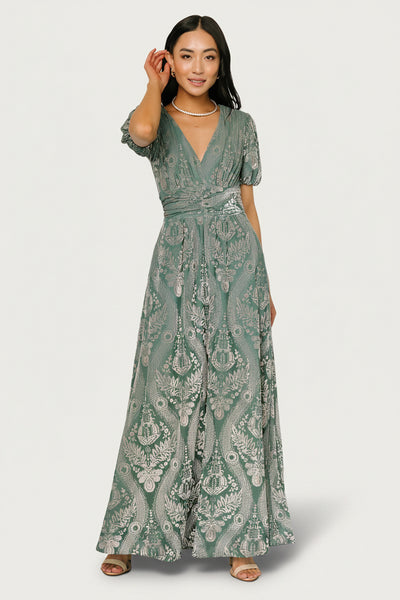Baltic Born Womens Leslie Velvet Maxi Dress | Sage + Silver | Size: XL Baltic Born Womens Leslie Velvet Maxi Dress | Sage + Silver | Size: XL