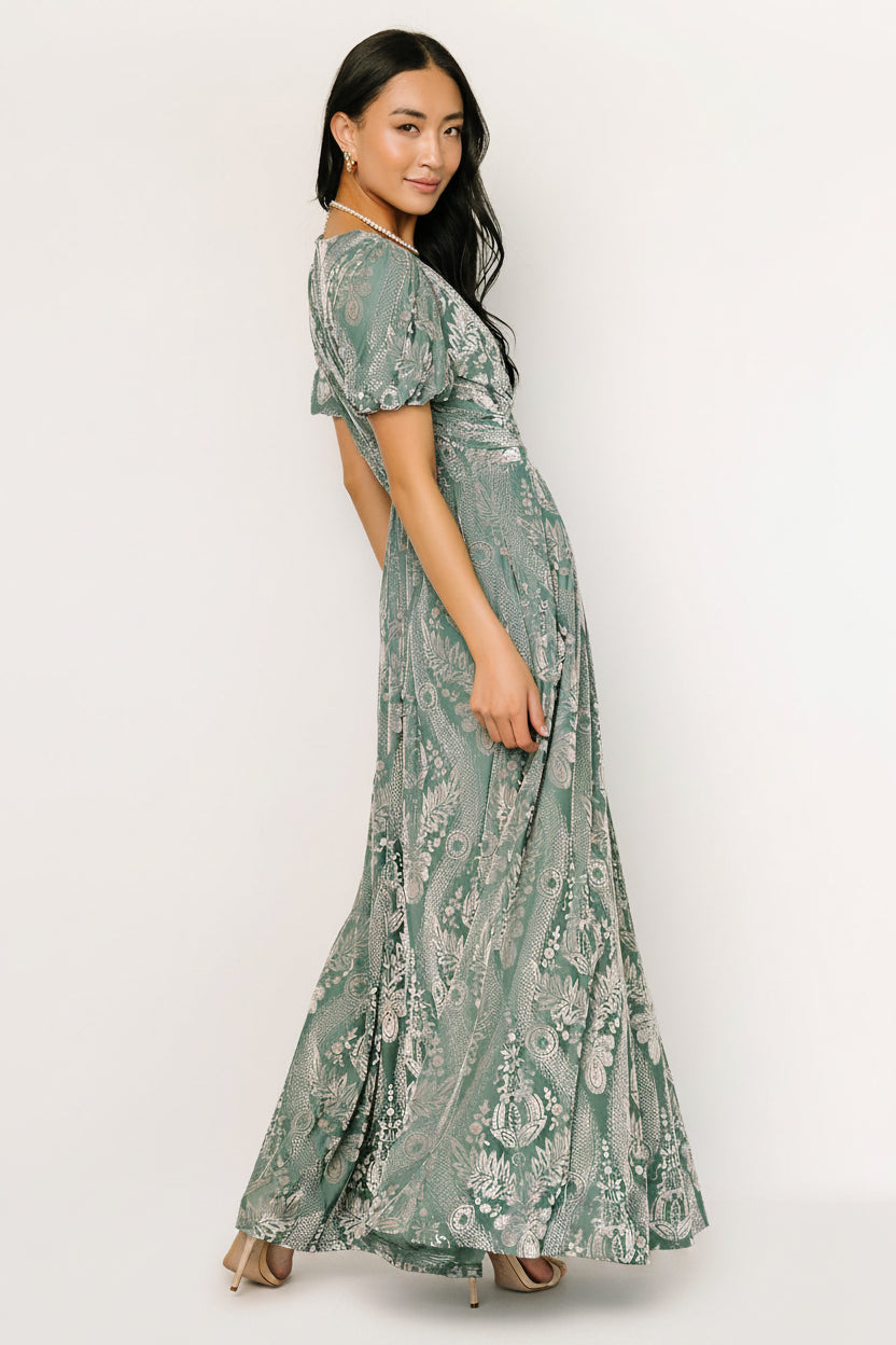 Baltic Born Womens Leslie Velvet Maxi Dress | Sage + Silver | Size: XL Baltic Born Womens Leslie Velvet Maxi Dress | Sage + Silver | Size: XL