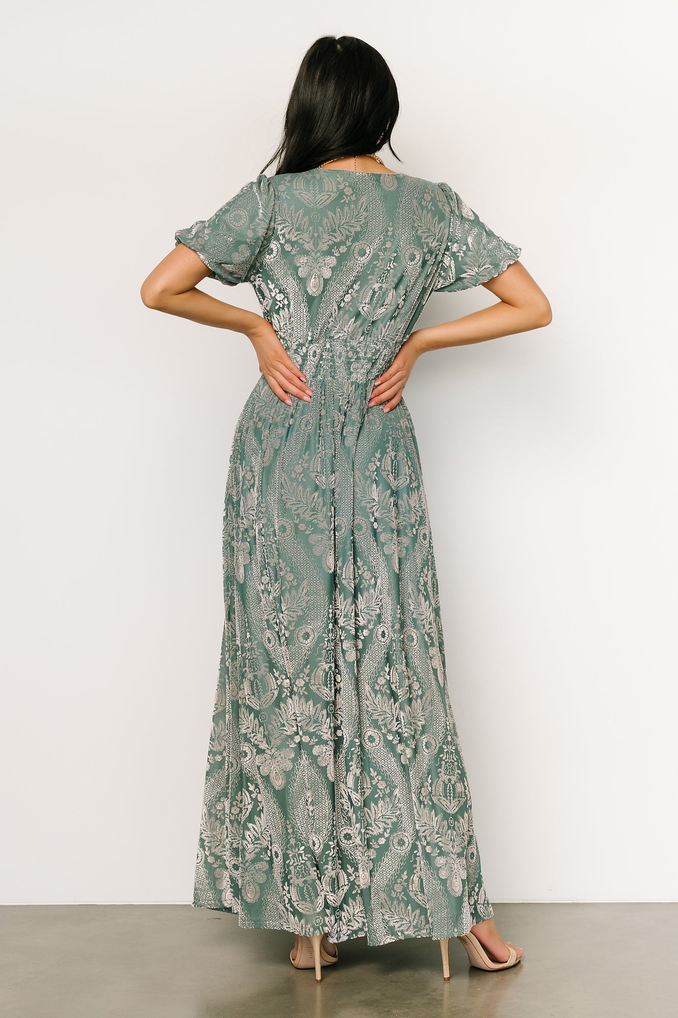 Leslie Velvet Maxi Dress | Sage + Silver - Baltic Born