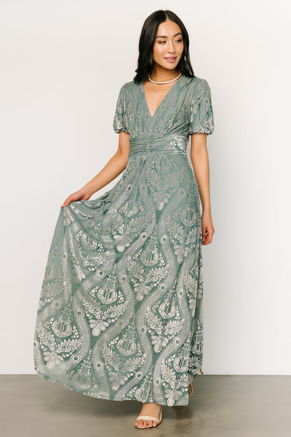 Leslie Velvet Maxi Dress | Sage + Silver - Baltic Born