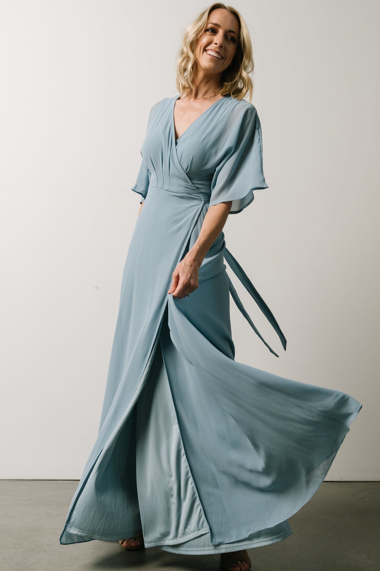 Lilly Wrap Maxi Dress | Dusty Blue - Baltic Born