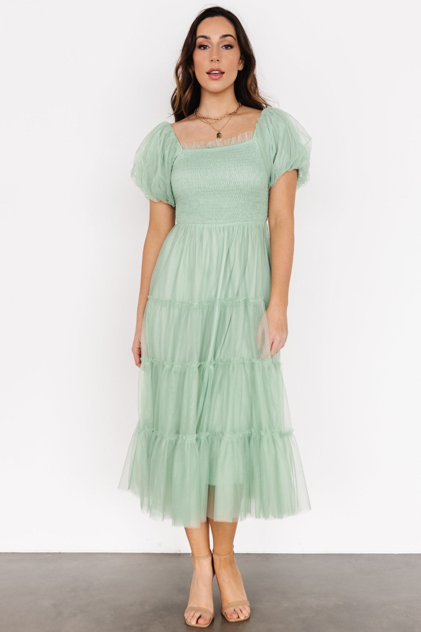 Liv Tulle Midi Dress | Light Green - Baltic Born