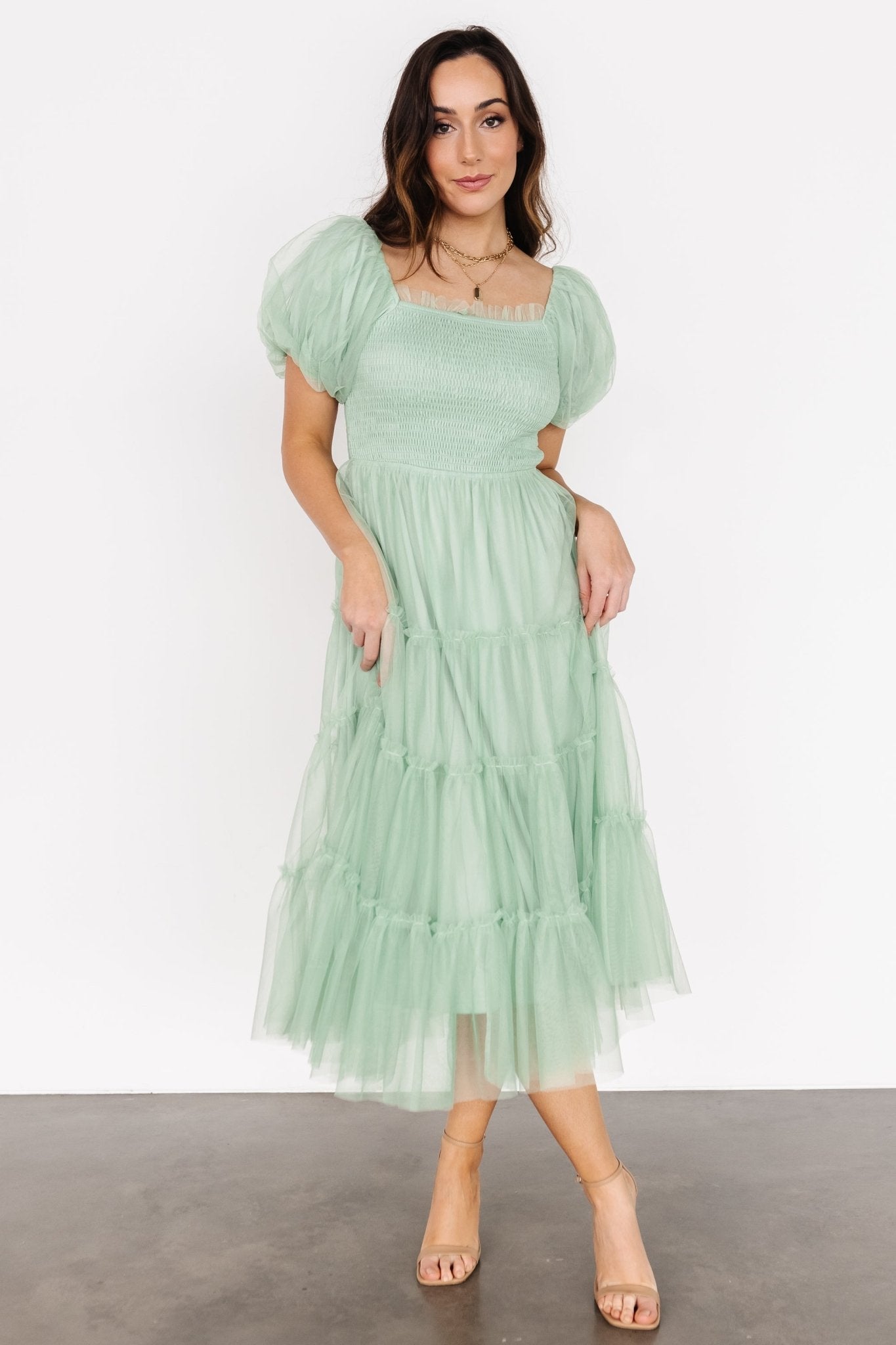 Liv Tulle Midi Dress | Light Green - Baltic Born