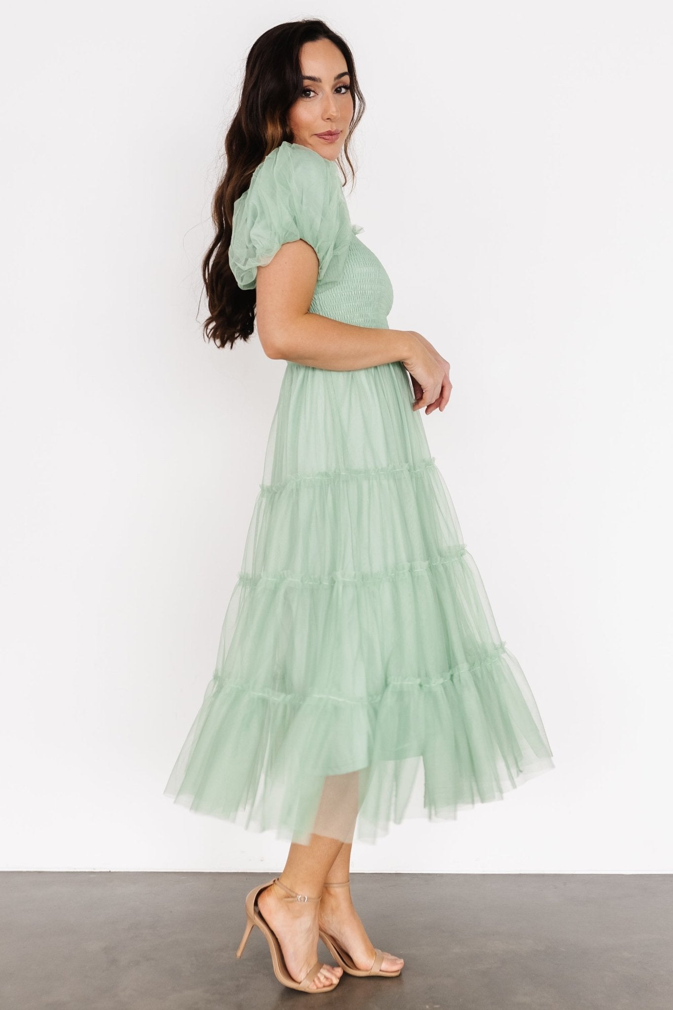 Liv Tulle Midi Dress | Light Green - Baltic Born