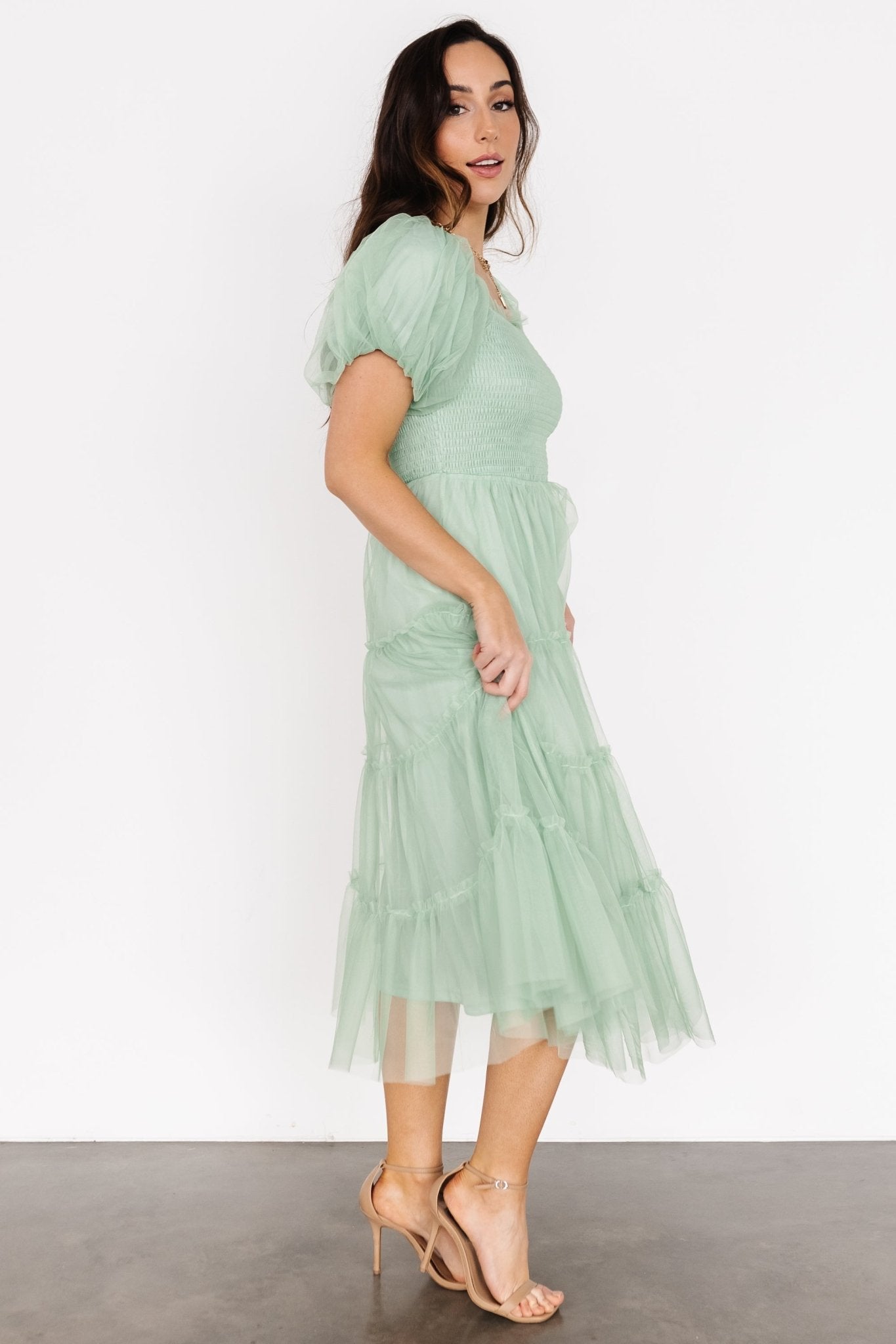 Liv Tulle Midi Dress | Light Green - Baltic Born