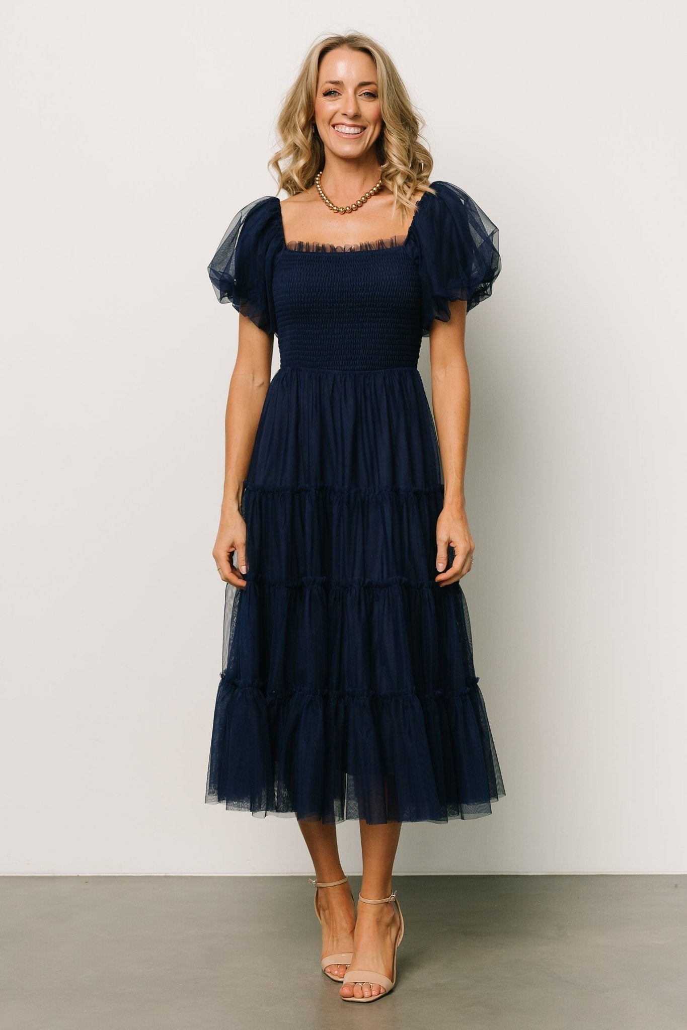 Baltic Born Womens Liv Tulle Midi Dress | Navy