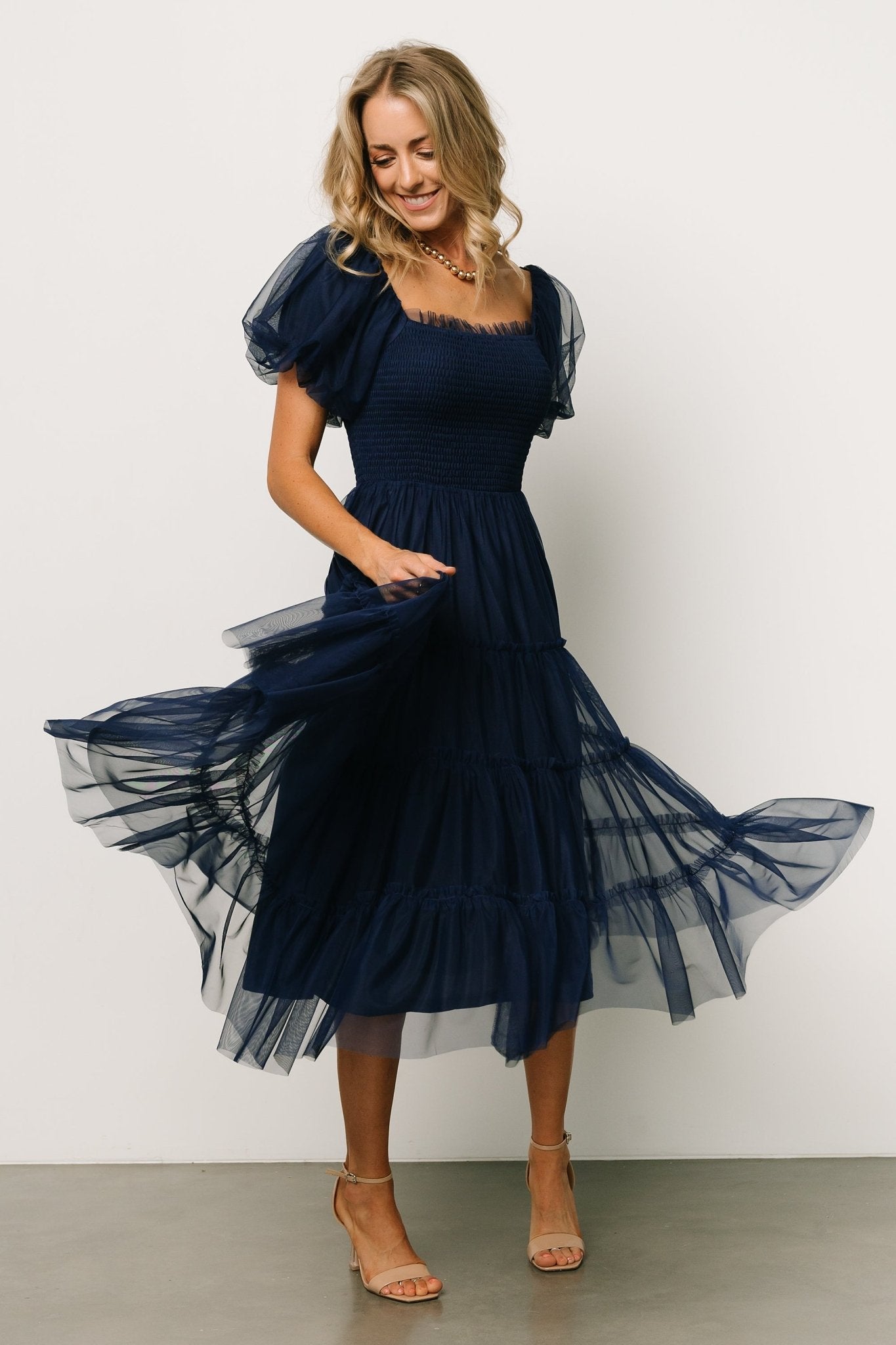 Baltic Born Womens Liv Tulle Midi Dress | Navy | Size: Small Baltic Born Womens Liv Tulle Midi Dress | Navy | Size: Small