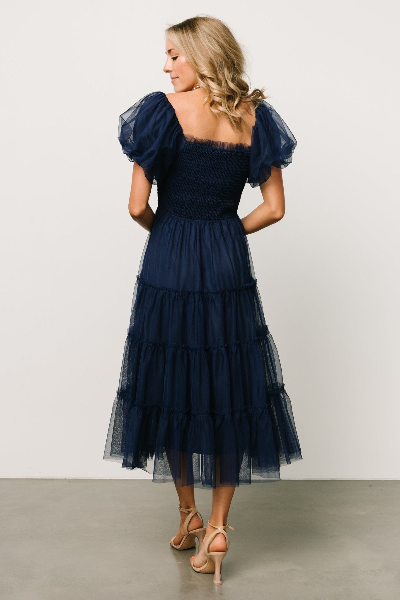 Baltic Born Womens Liv Tulle Midi Dress | Navy