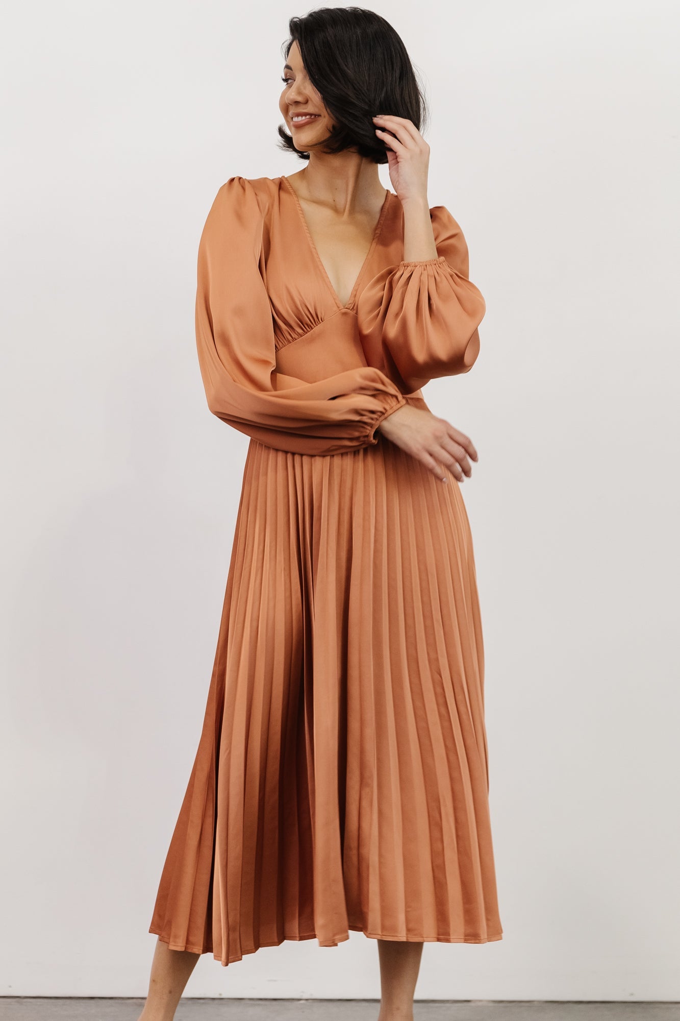 Louie Pleated Midi Dress | Salmon - Baltic Born