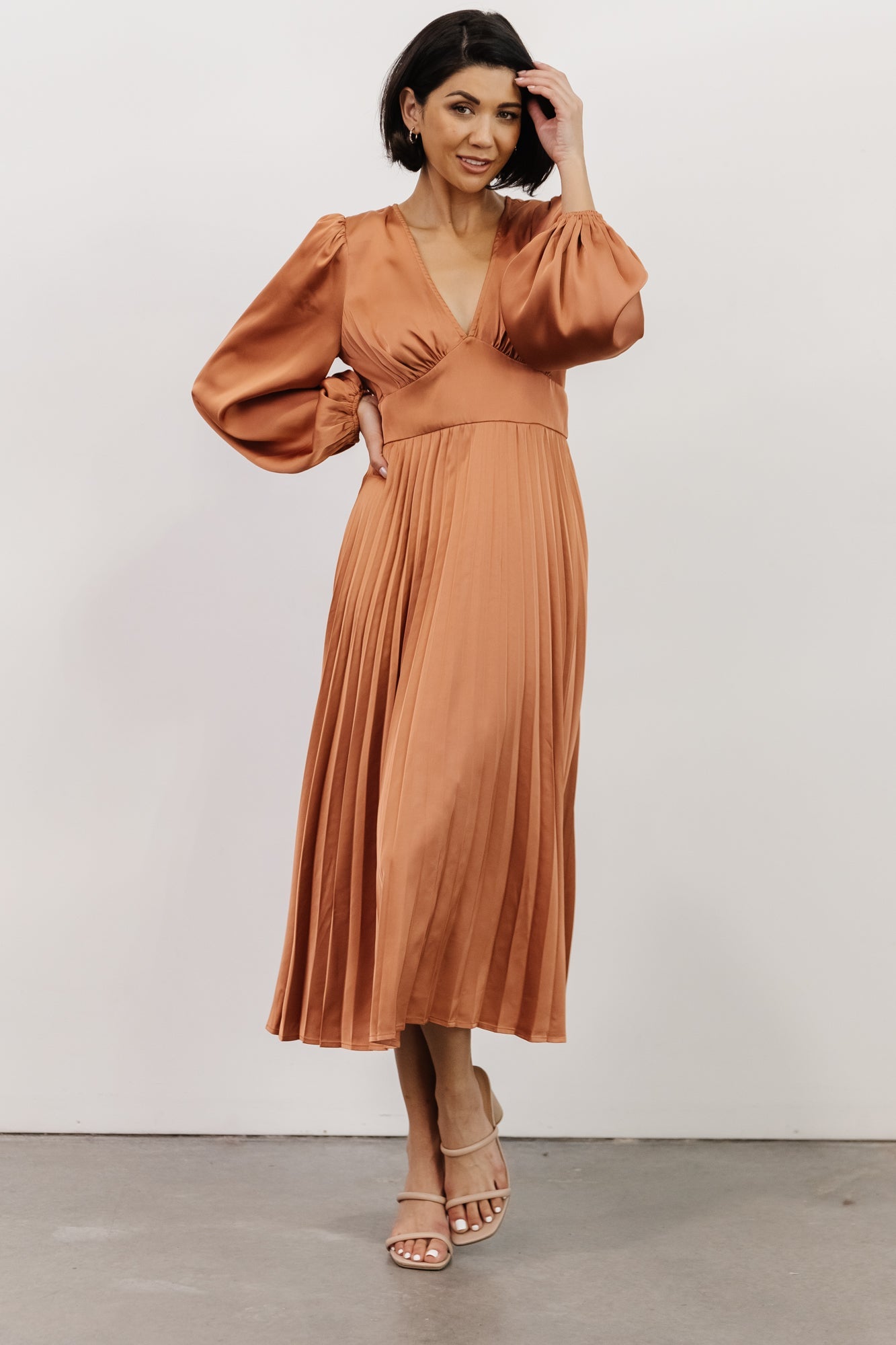 Louie Pleated Midi Dress | Salmon - Baltic Born