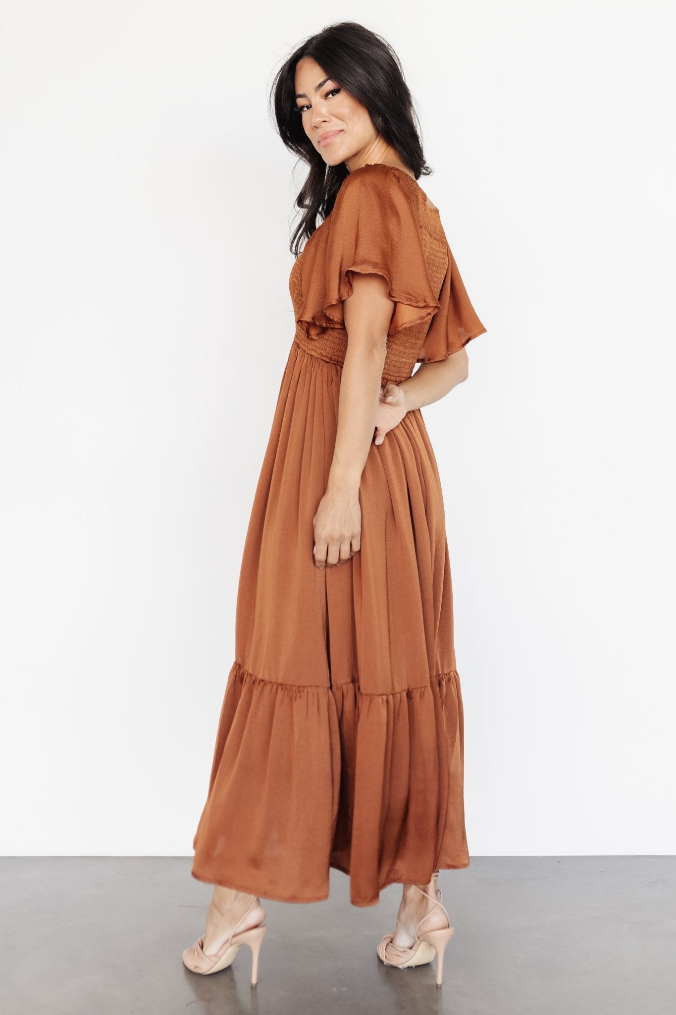 Lace Smocking Frill Sleeveless Midi Dress