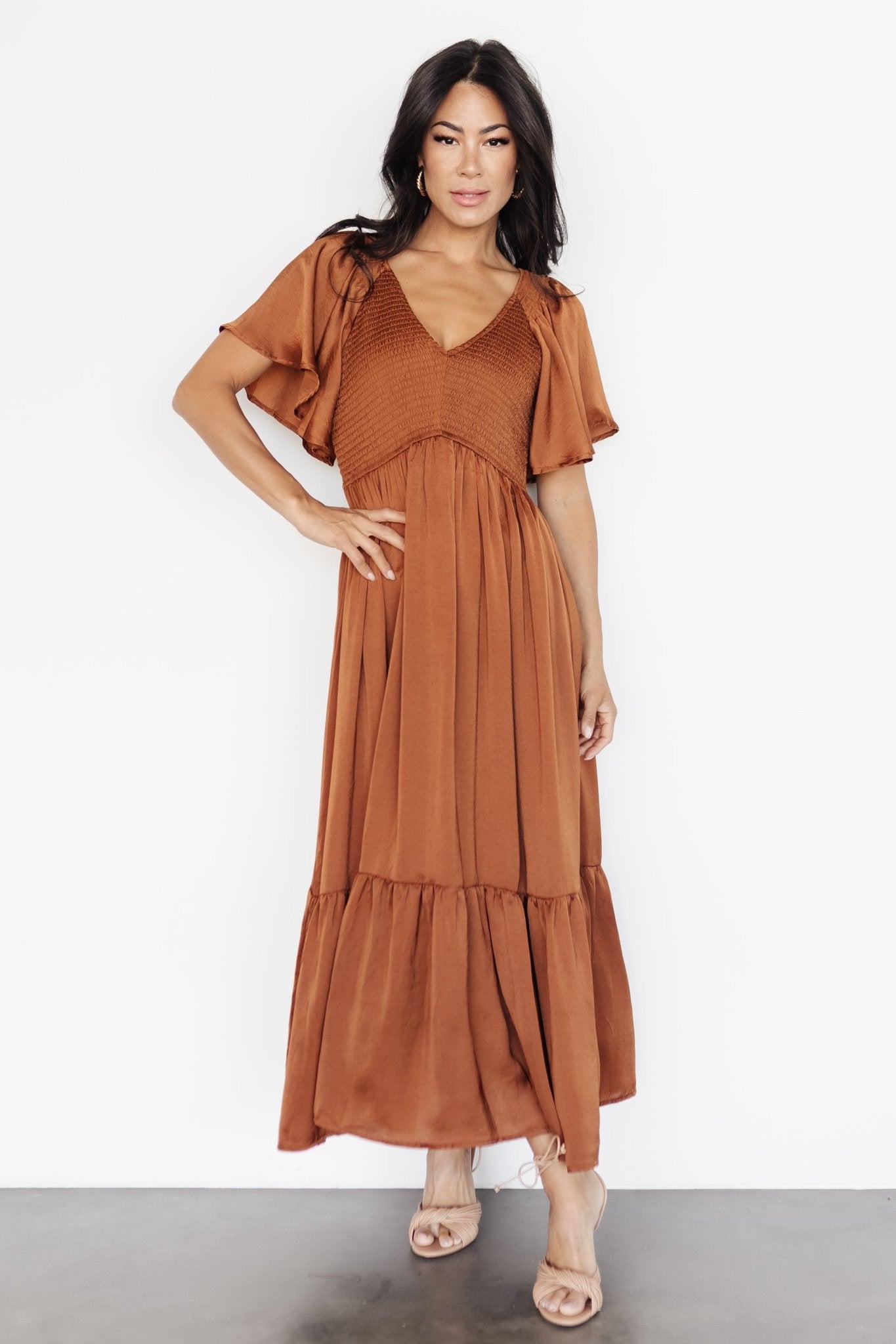 Lovell Smocked Midi Dress | Dark Copper - Baltic Born