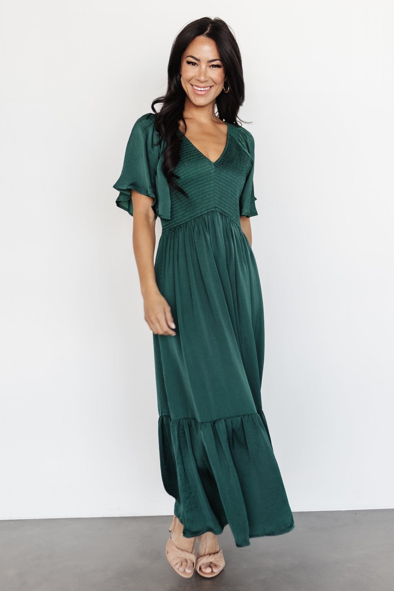 Baltic Born Womens Lovell Smocked Midi Dress | Emerald | Size: 2XL Baltic Born Womens Lovell Smocked Midi Dress | Emerald | Size: 2XL