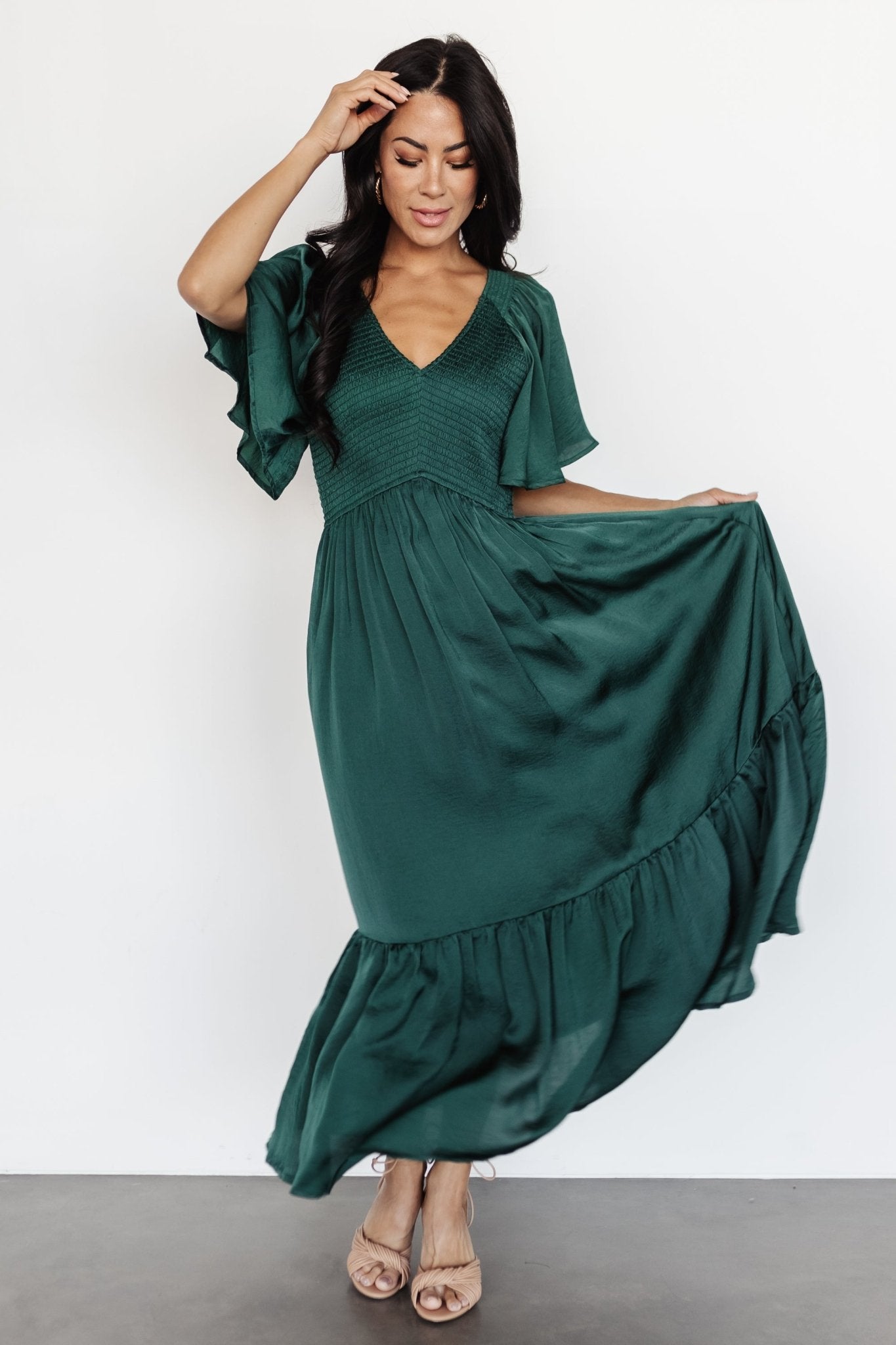 Lovell Smocked Midi Dress | Emerald - Baltic Born