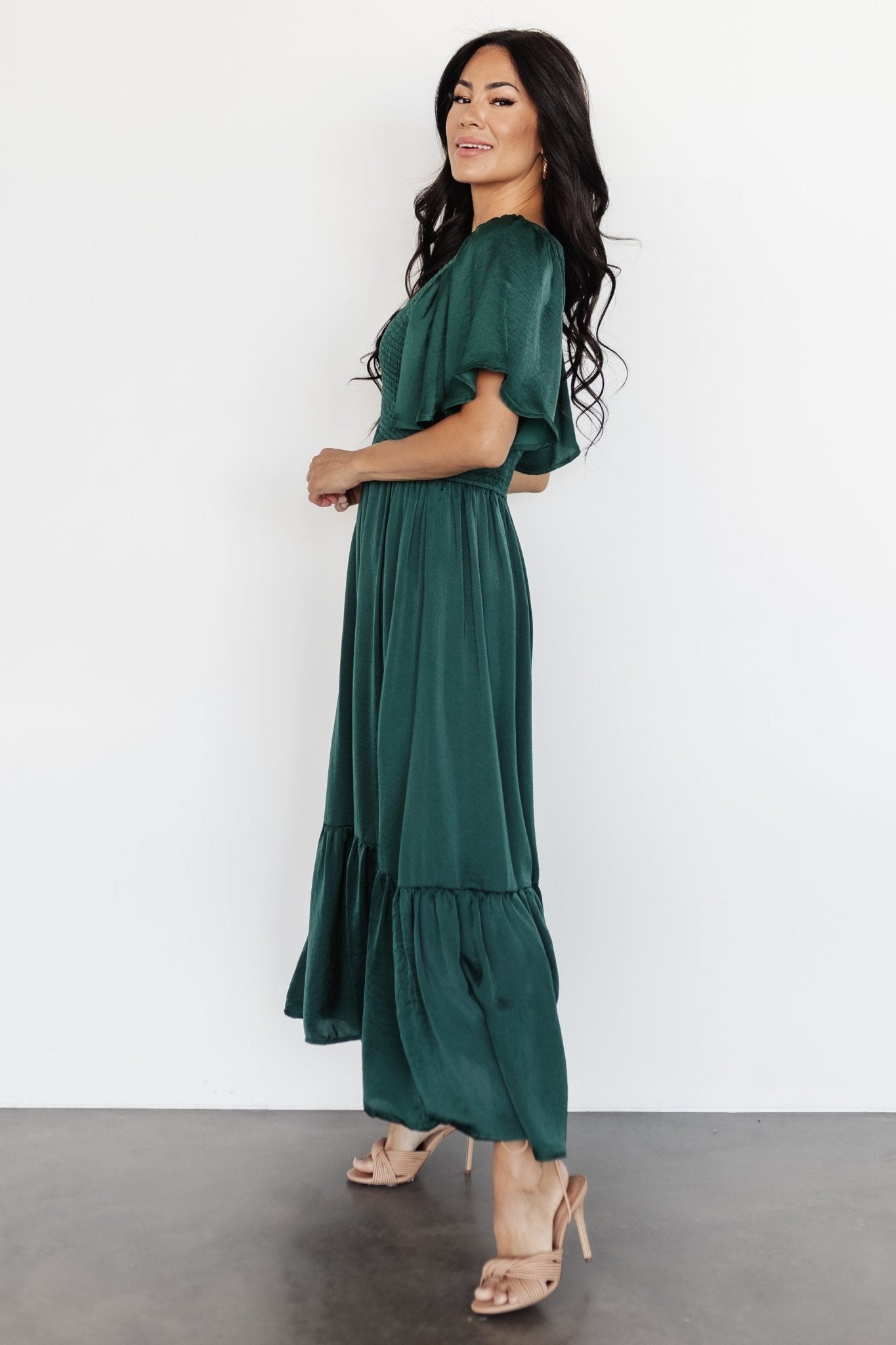 Baltic Born Womens Lovell Smocked Midi Dress | Emerald | Size: XL Baltic Born Womens Lovell Smocked Midi Dress | Emerald | Size: XL