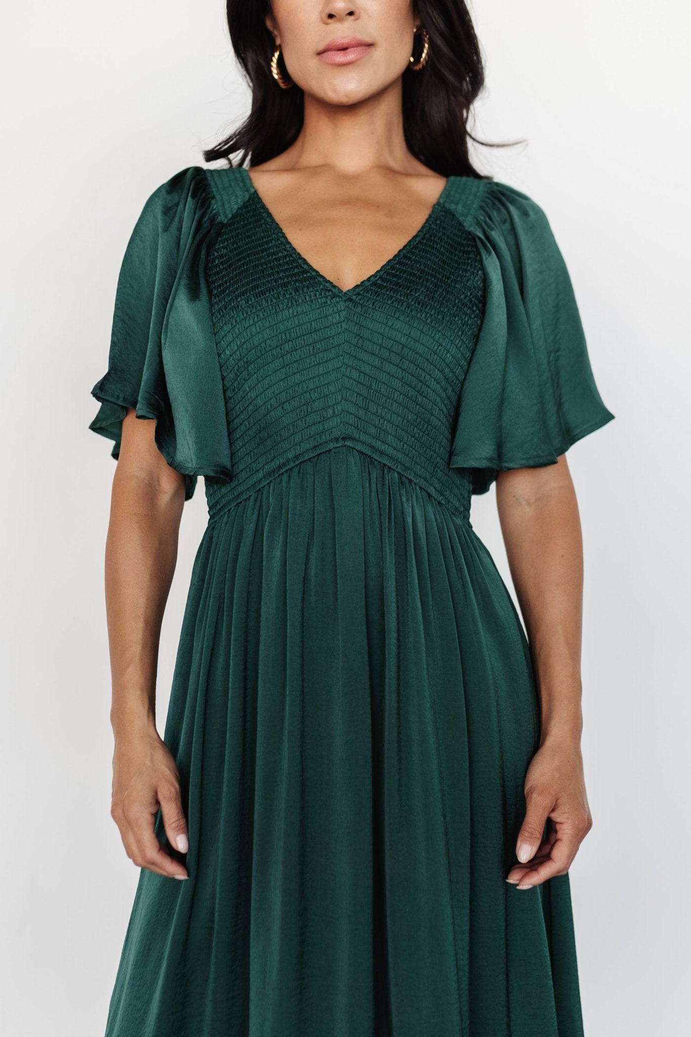 Baltic Born Womens Lovell Smocked Midi Dress | Emerald | Size: 2XL Baltic Born Womens Lovell Smocked Midi Dress | Emerald | Size: 2XL