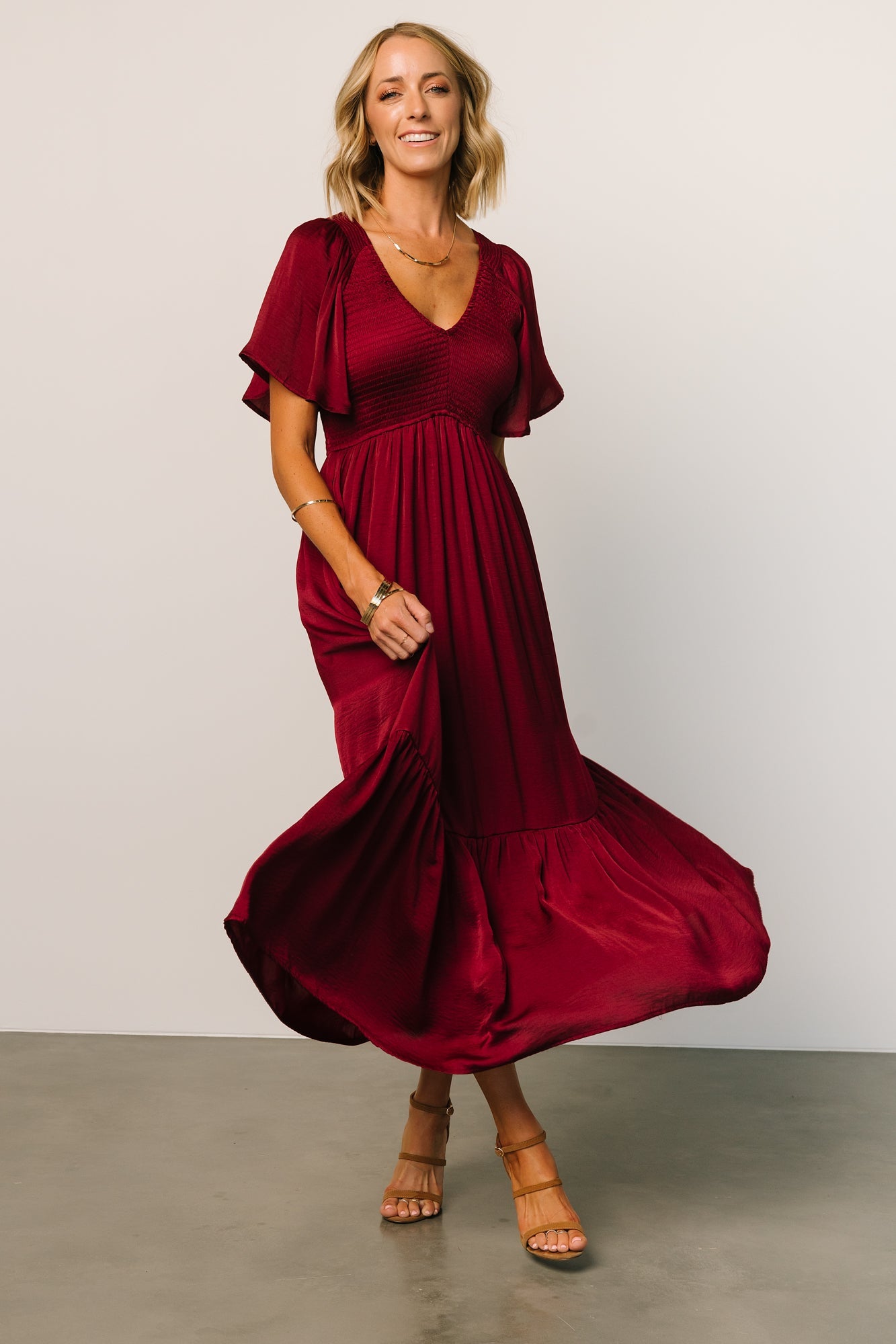 Lovell Smocked Midi Dress | Wine - Baltic Born