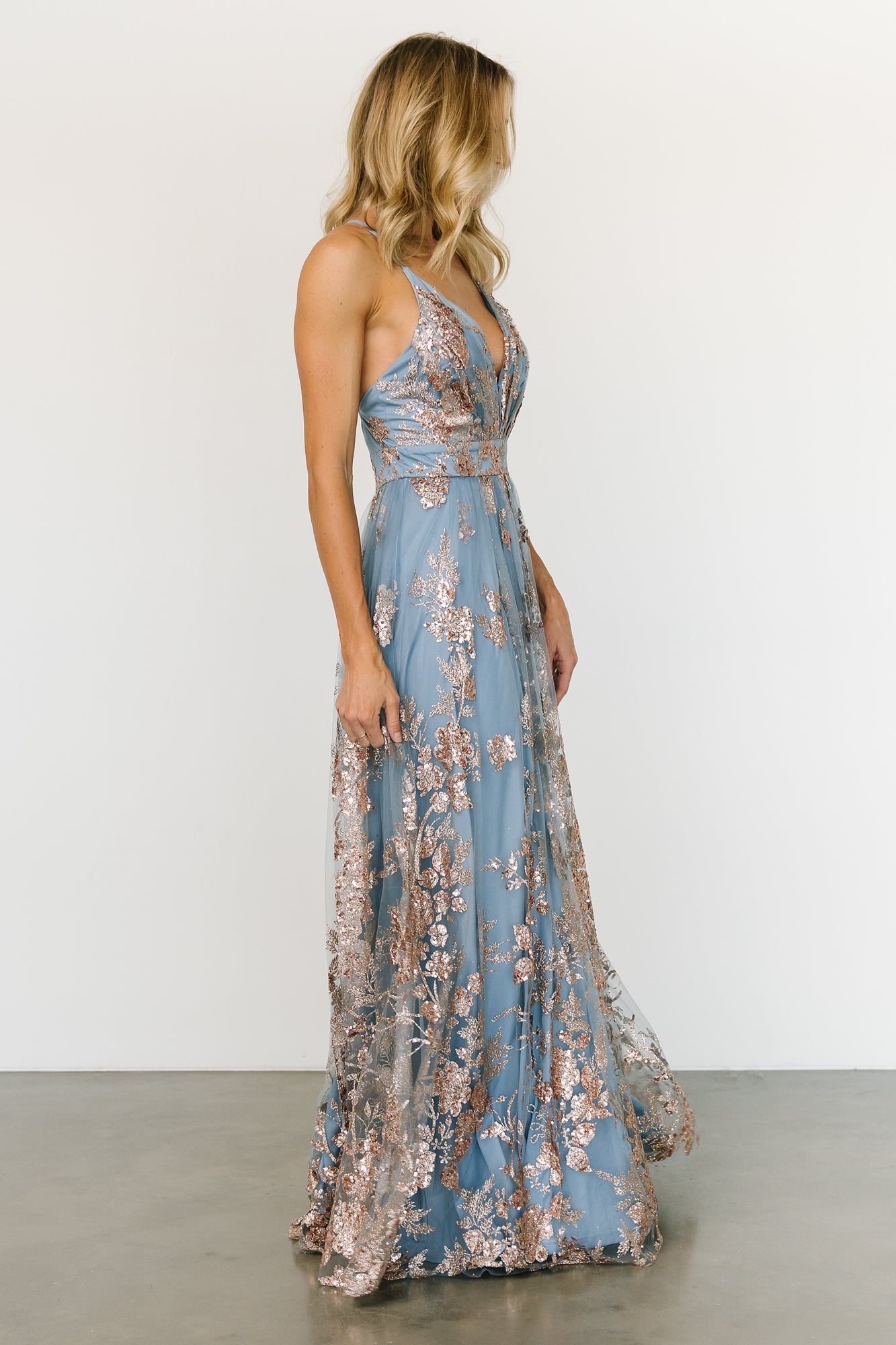 Lucienne Shimmer Maxi Gown | Blue + Rose Gold - Baltic Born