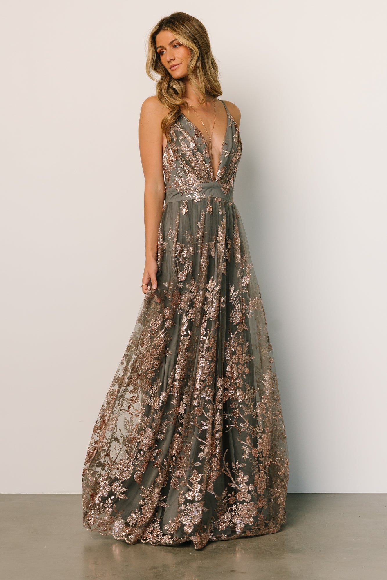 Lucienne Shimmer Maxi Gown | Eucalyptus + Rose - Baltic Born