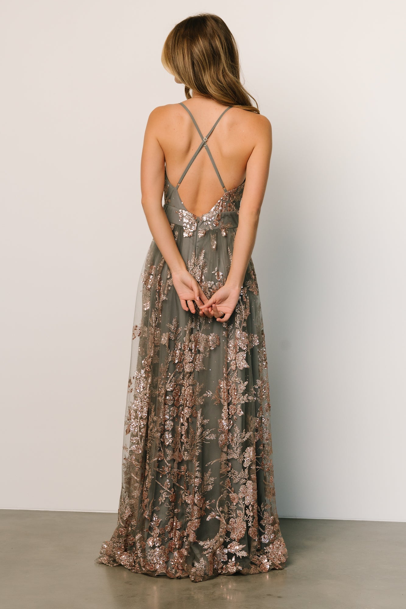 Lucienne Shimmer Maxi Gown | Eucalyptus + Rose - Baltic Born