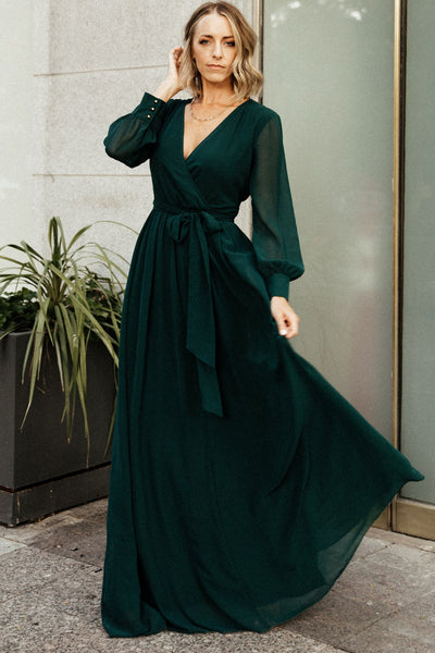 Hunter Green Maxi Dress - Chic Open Back Dress - Long Sleeve Maxi