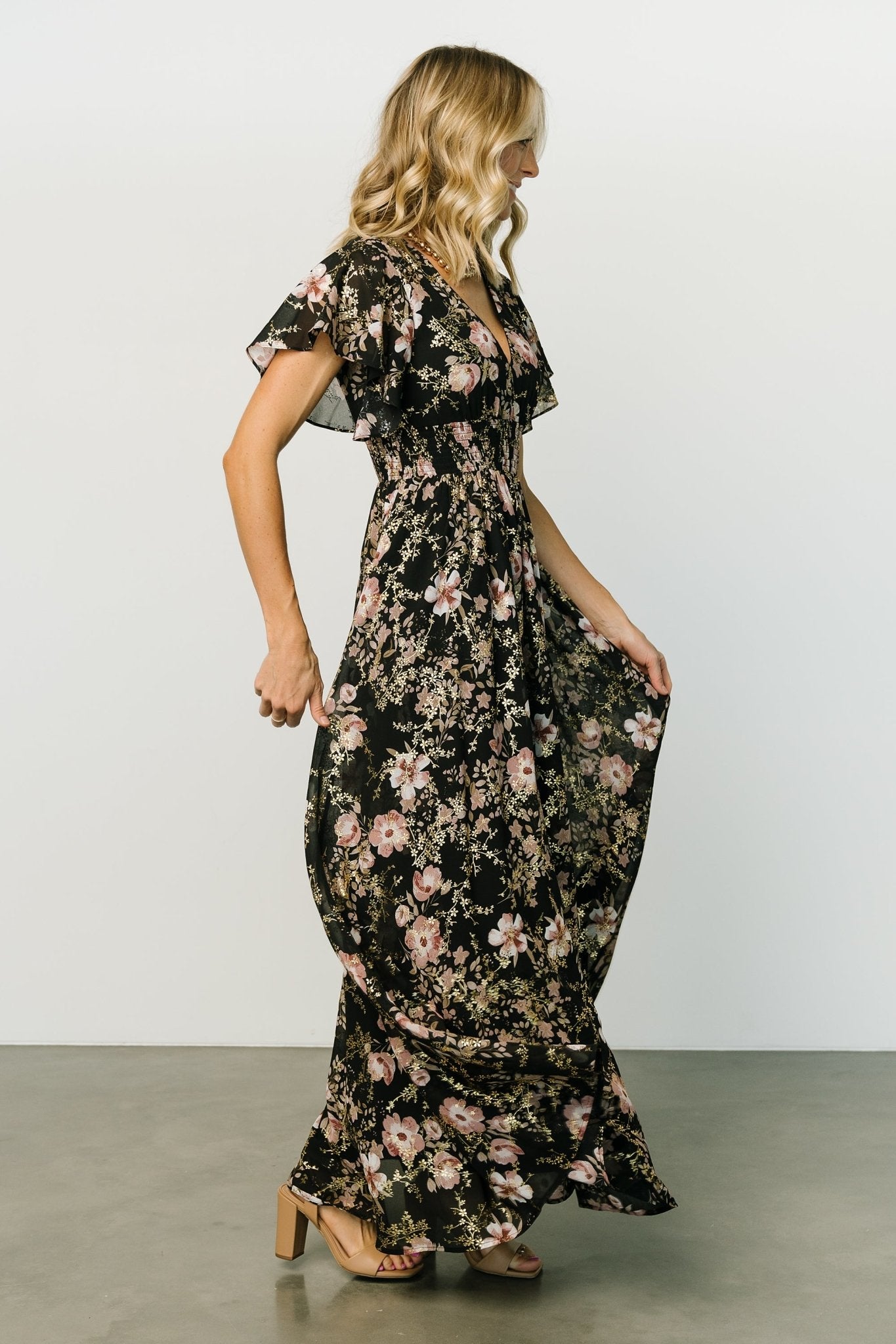 Lynlee Metallic Maxi Dress | Black + Mauve - Baltic Born