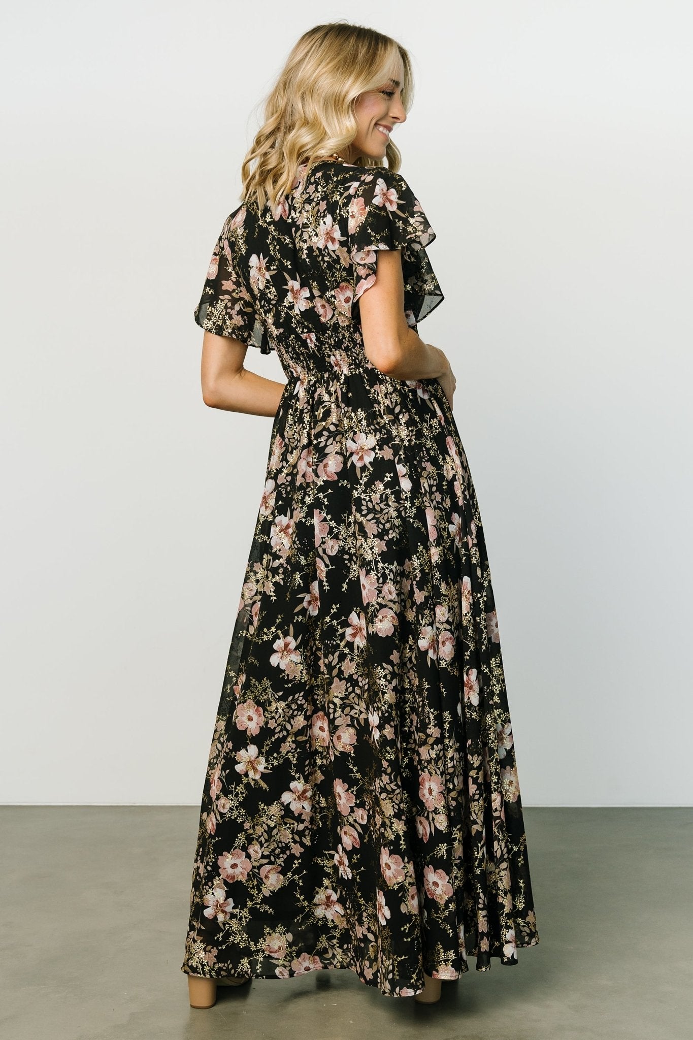 Lynlee Metallic Maxi Dress | Black + Mauve - Baltic Born