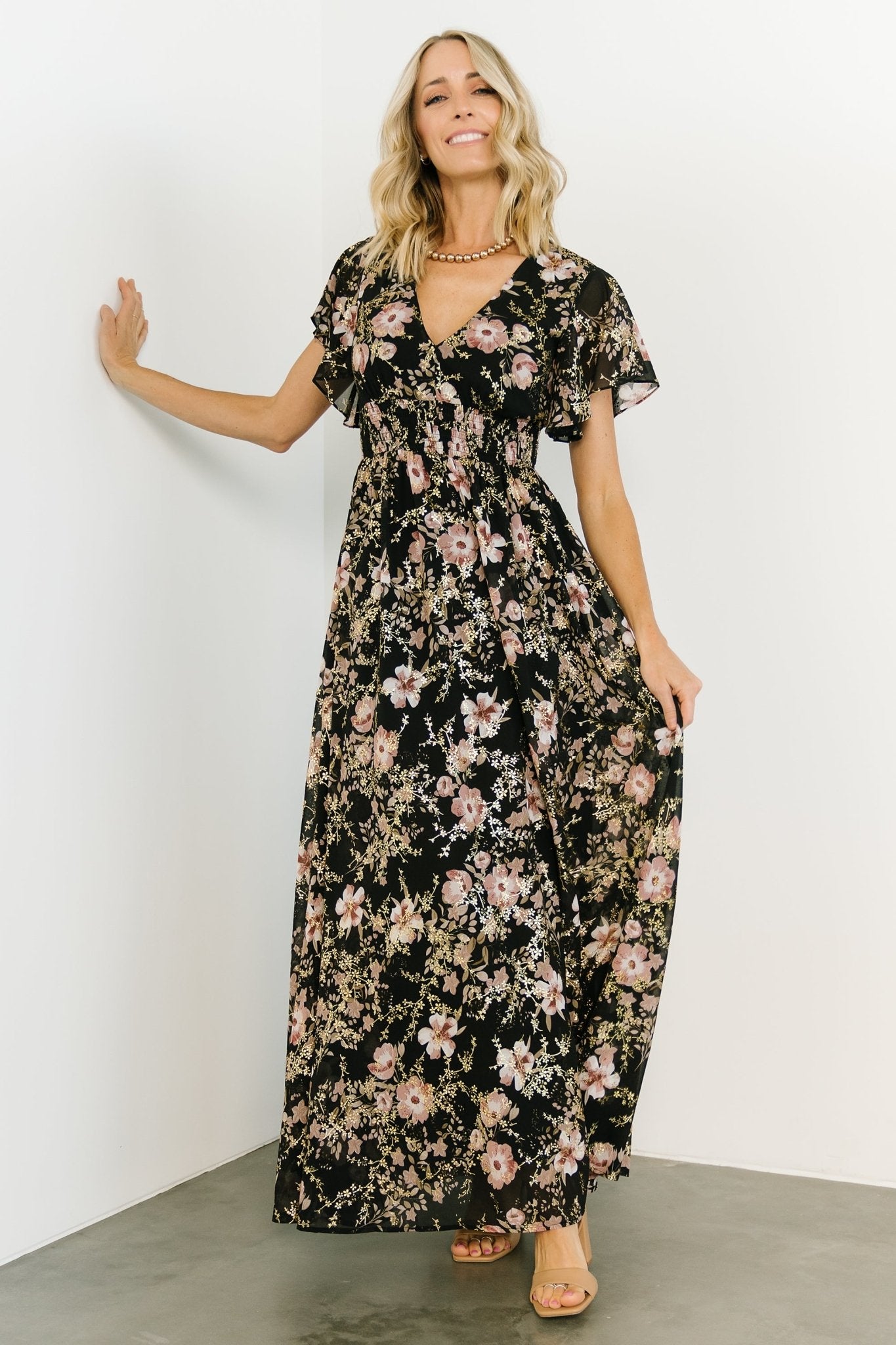 Lynlee Metallic Maxi Dress | Black + Mauve - Baltic Born