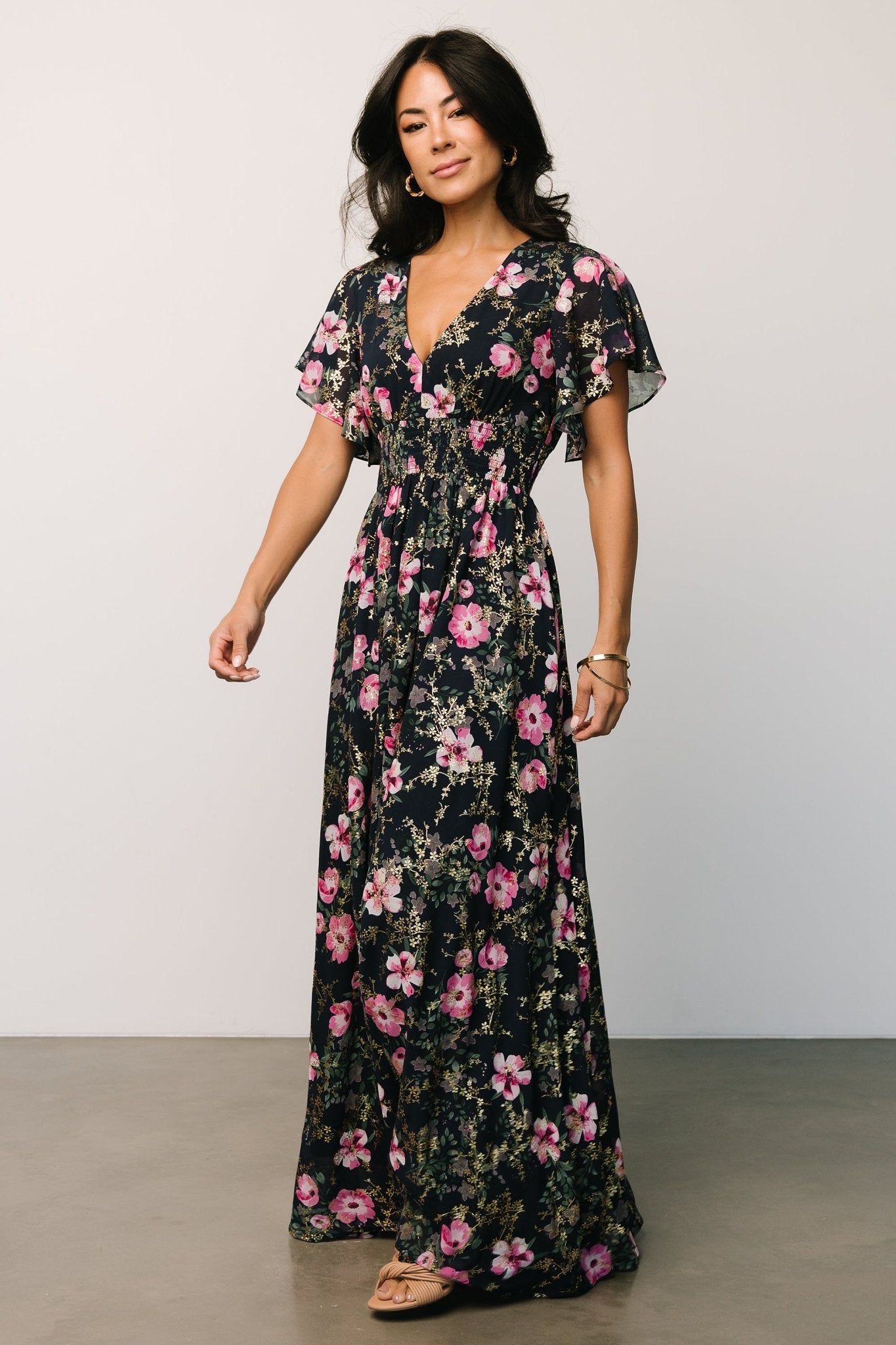 Lynlee Metallic Maxi Dress | Dark Blue + Pink - Baltic Born