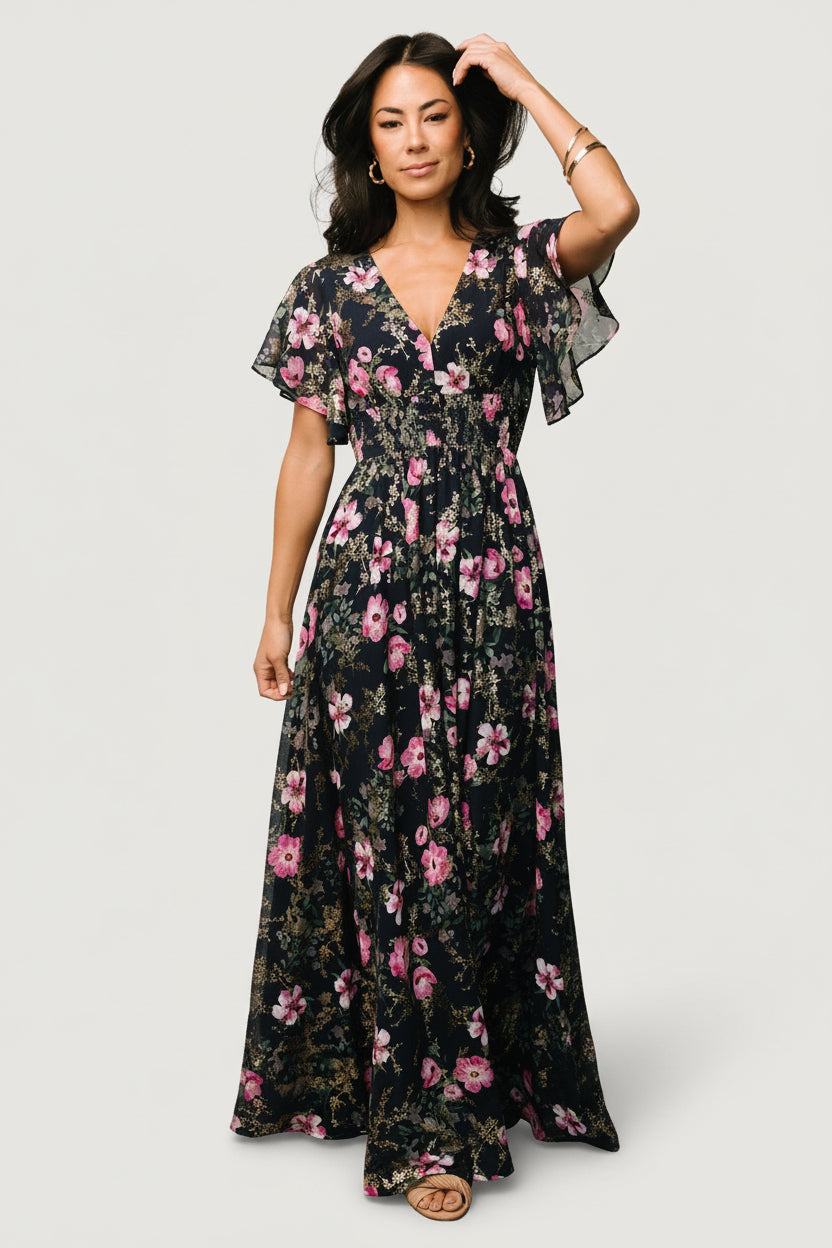 Baltic Born Womens Lynlee Metallic Maxi Dress | Dark Blue + Pink | Size: Large Baltic Born Womens Lynlee Metallic Maxi Dress | Dark Blue + Pink | Size: Large