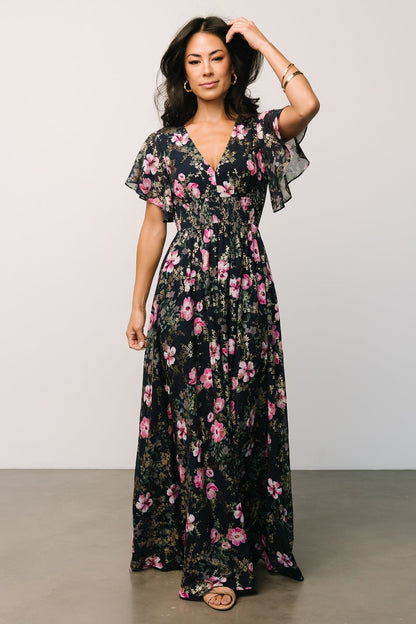 Lynlee Metallic Maxi Dress | Dark Blue + Pink - Baltic Born