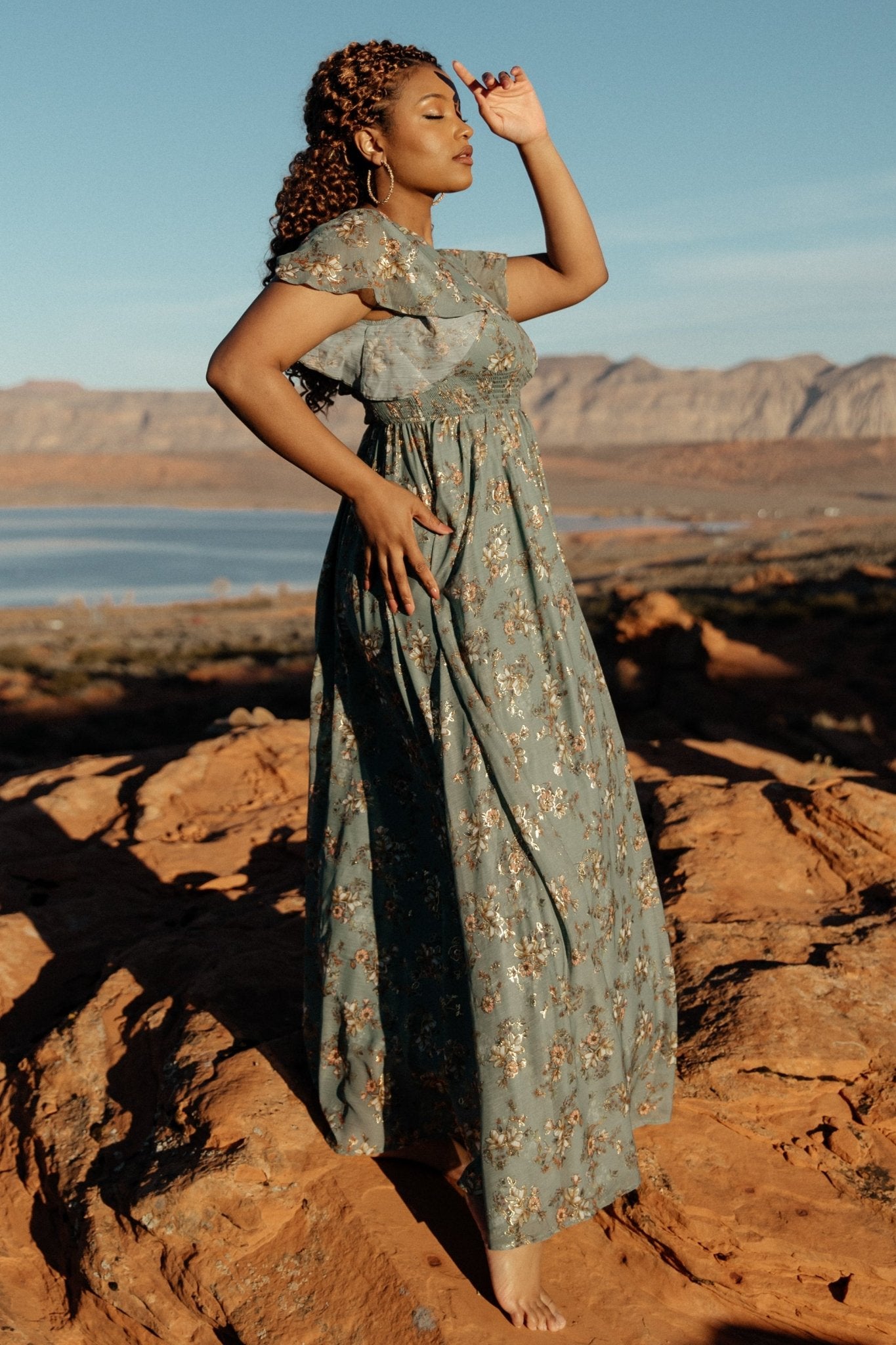 Lynlee Metallic Maxi Dress | Eucalyptus - Baltic Born