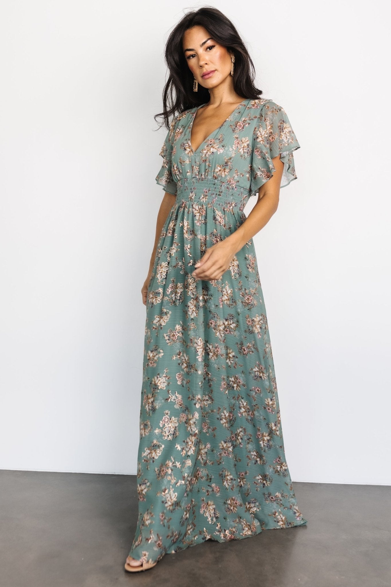 Lynlee Metallic Maxi Dress | Eucalyptus - Baltic Born