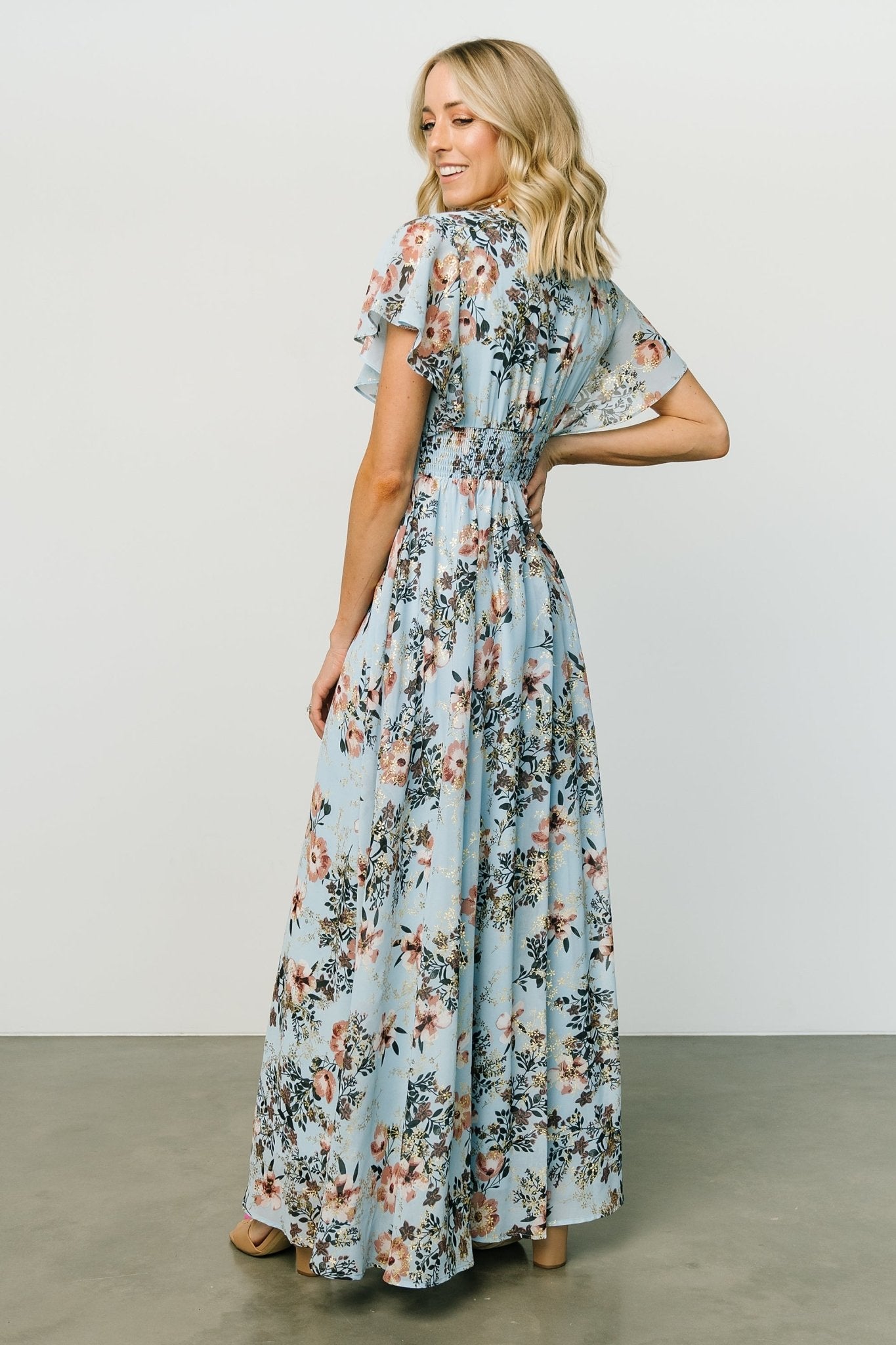 Lynlee Metallic Maxi Dress | Light Blue - Baltic Born