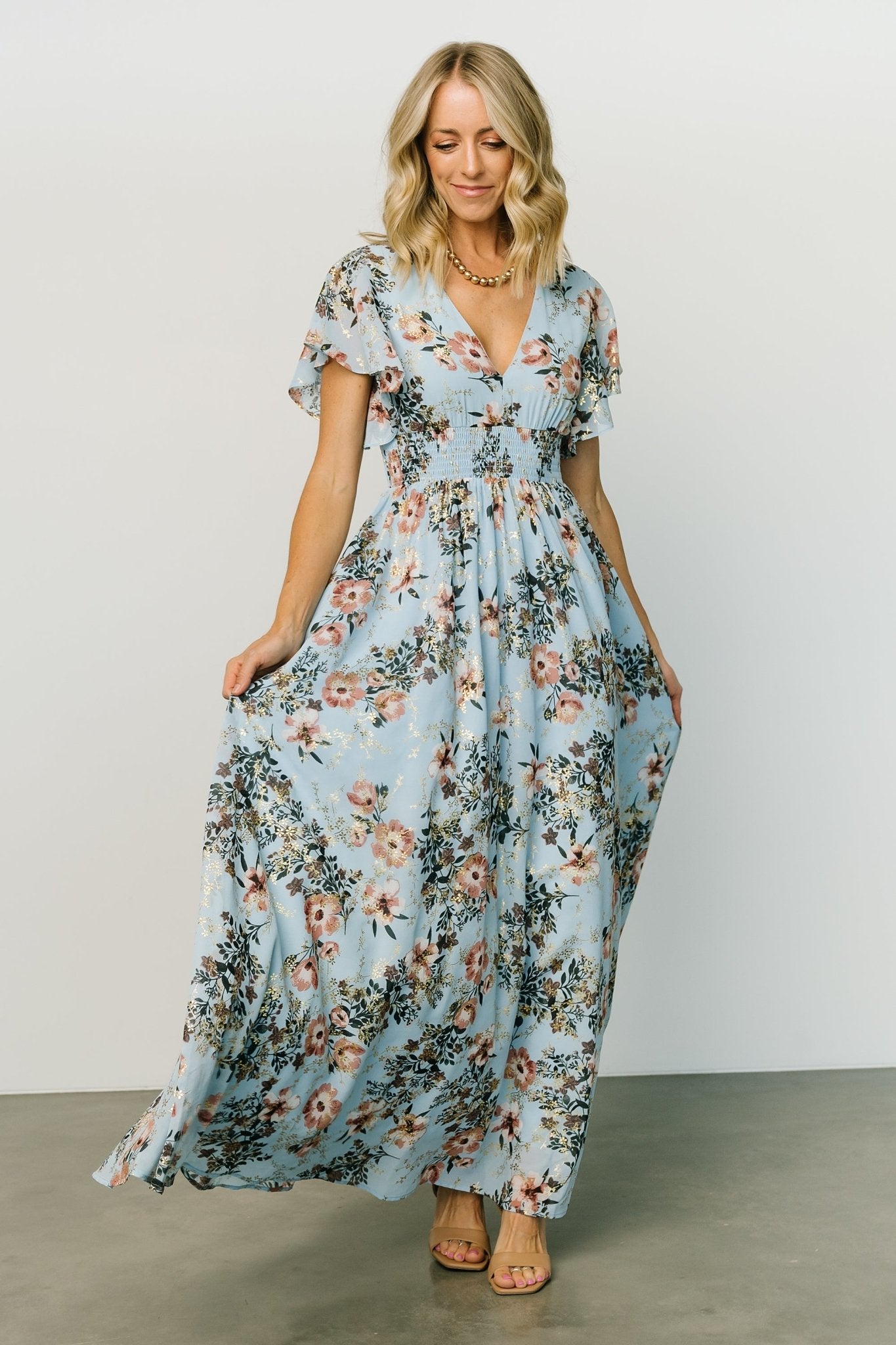 Lynlee Metallic Maxi Dress | Light Blue - Baltic Born