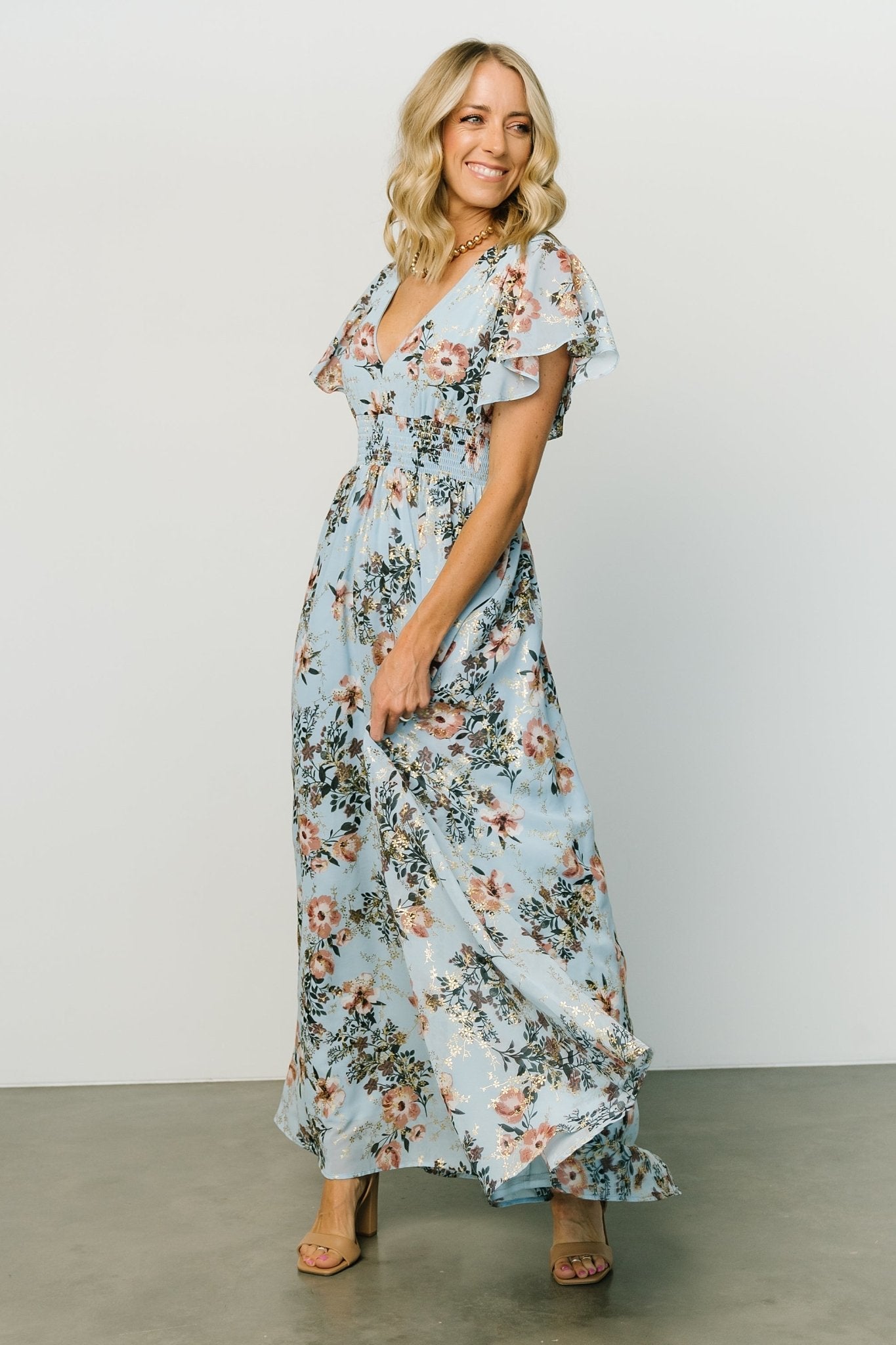 Lynlee Metallic Maxi Dress | Light Blue - Baltic Born