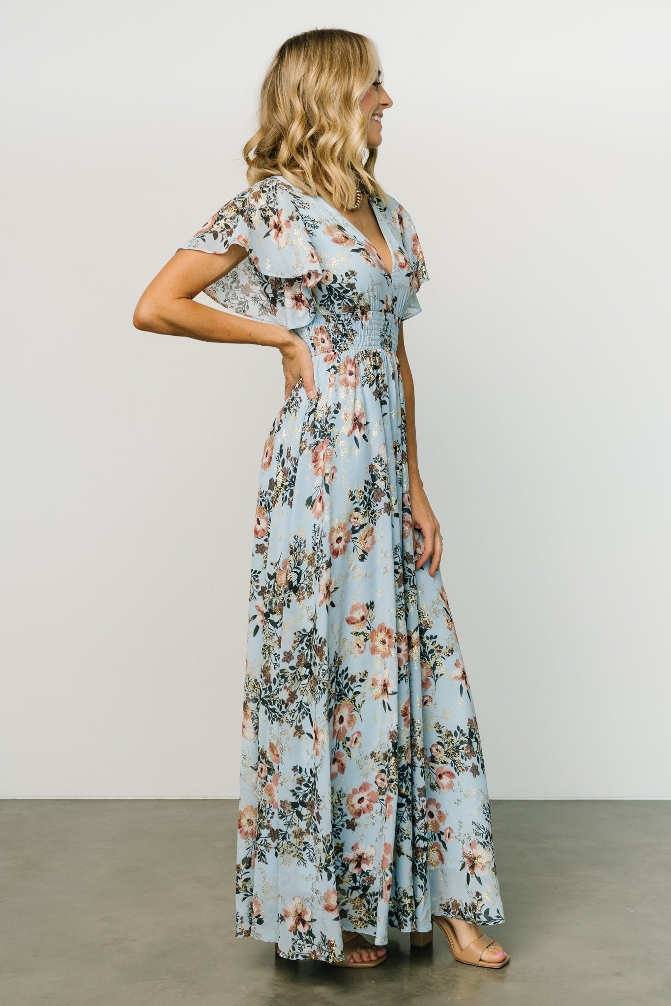 Lynlee Metallic Maxi Dress | Light Blue - Baltic Born