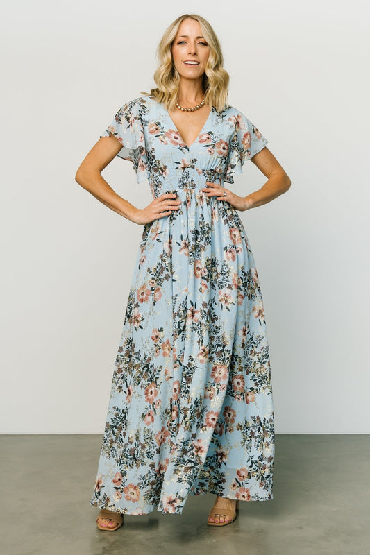 Lynlee Metallic Maxi Dress | Light Blue - Baltic Born