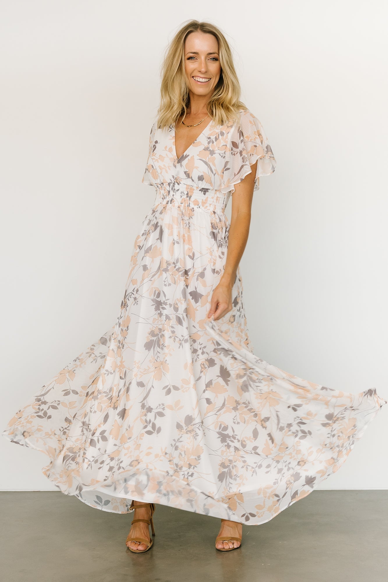Lynlee Metallic Maxi Dress | Off White Print | Baltic Born