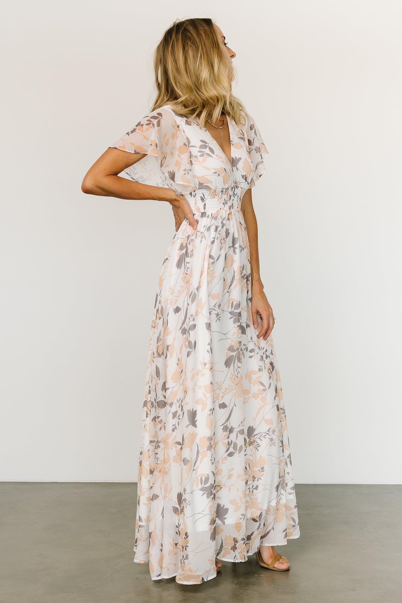 Lynlee Metallic Maxi Dress | Off White Print - Baltic Born