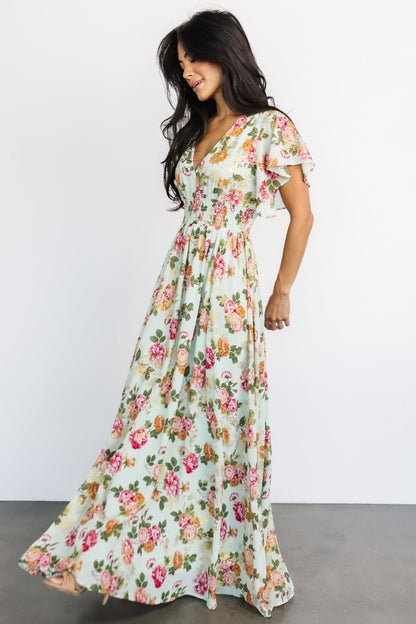 Lynlee Metallic Maxi Dress | Sage + Pink - Baltic Born