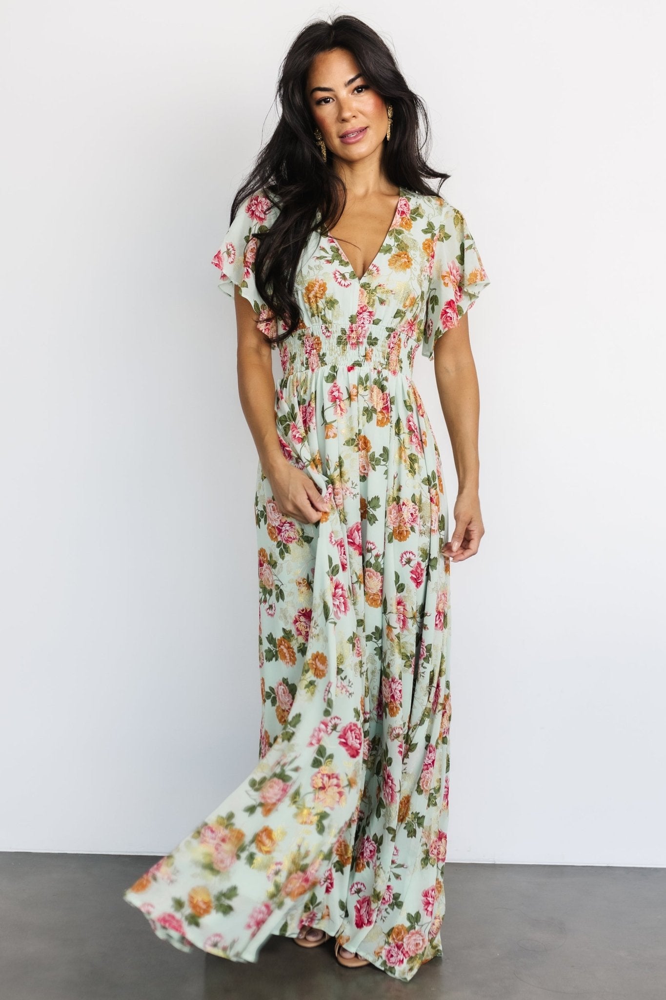 Lynlee Metallic Maxi Dress | Sage + Pink - Baltic Born