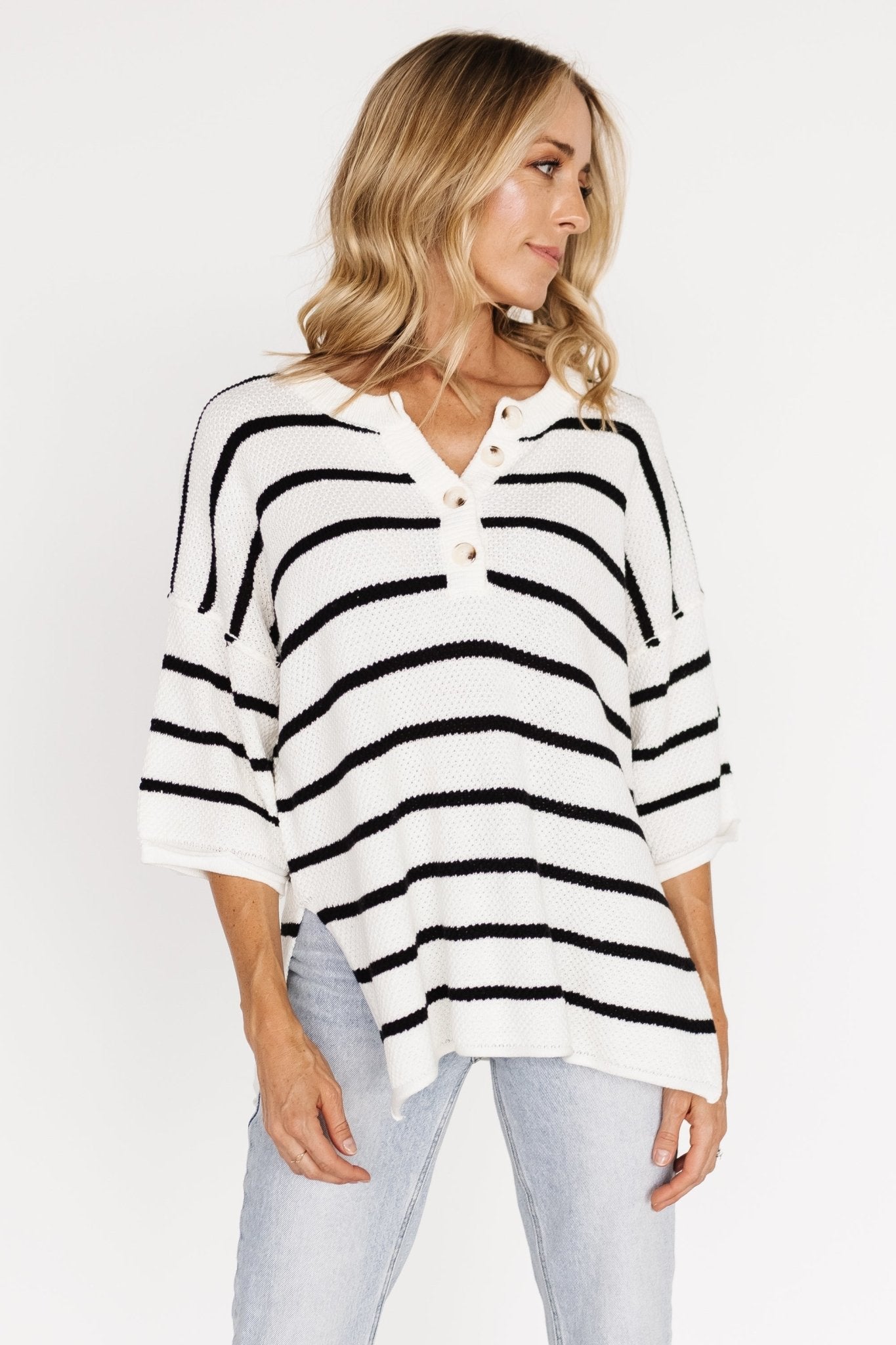 Maddock Stripe Knit Top | Off White + Black - Baltic Born