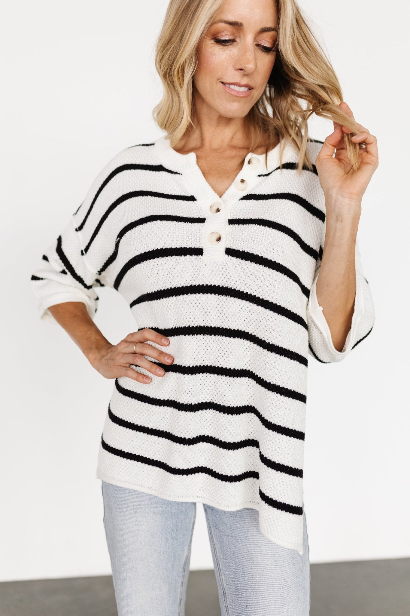 Maddock Stripe Knit Top | Off White + Black - Baltic Born