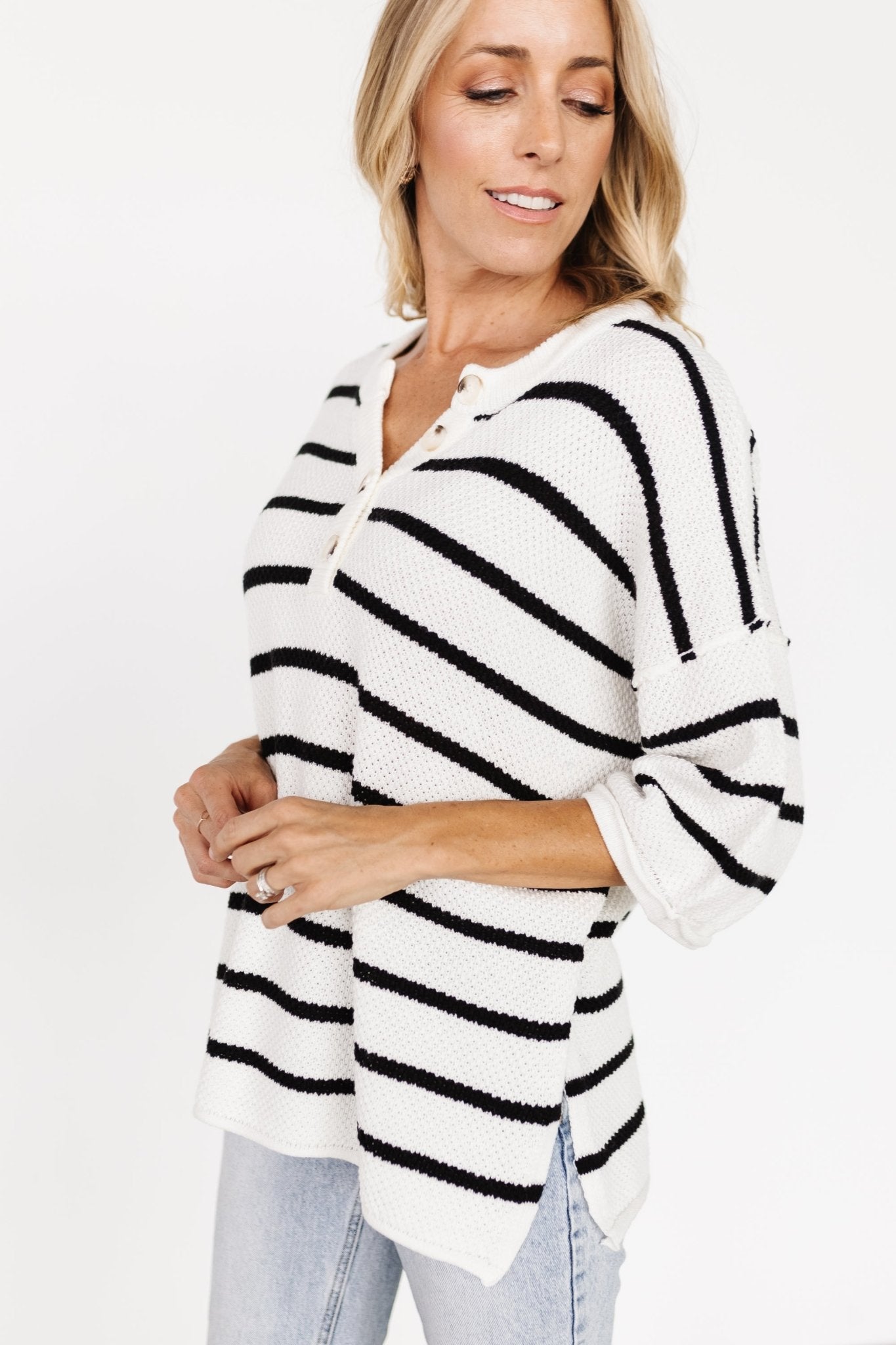 Maddock Stripe Knit Top | Off White + Black - Baltic Born