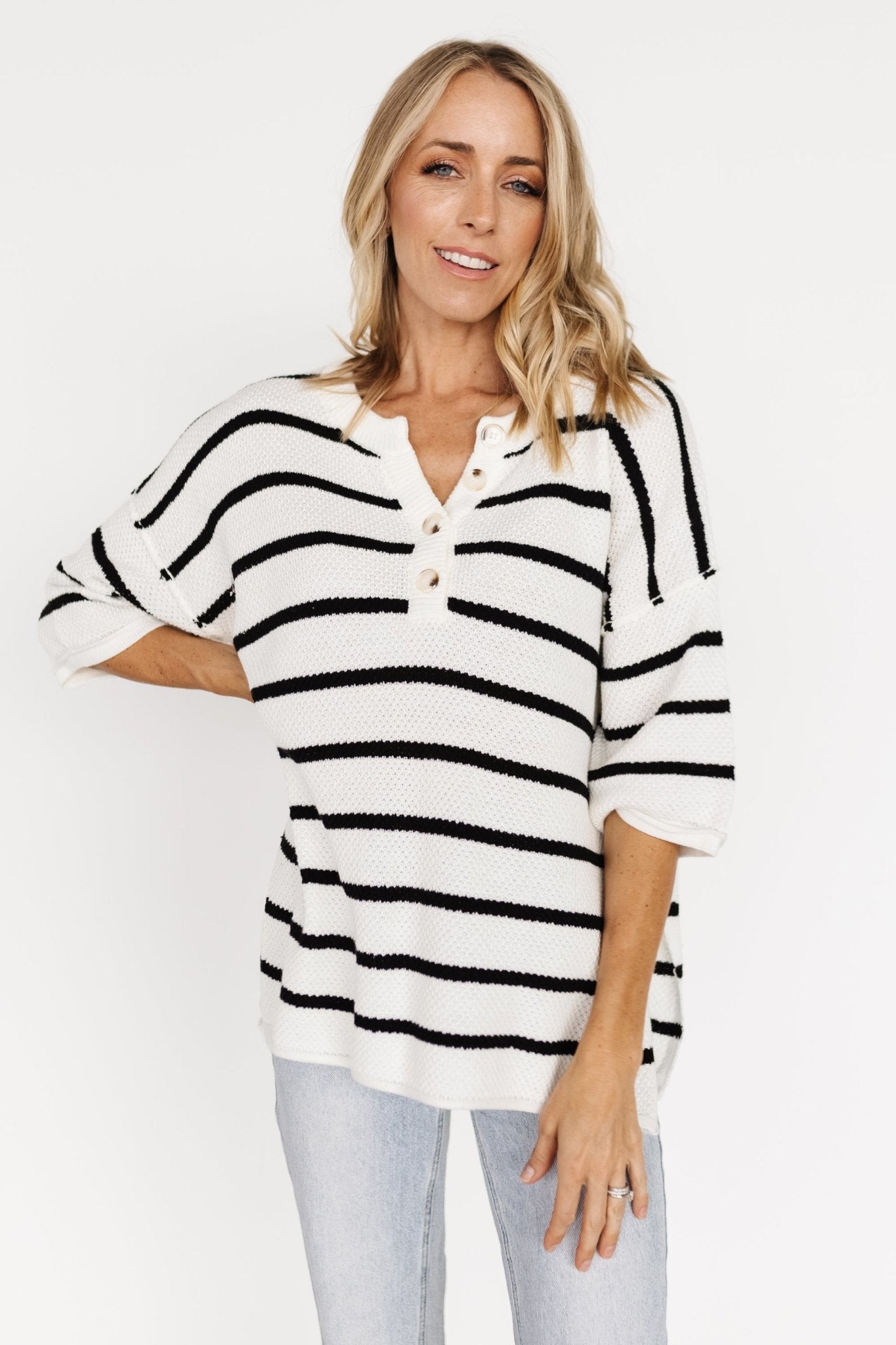 Maddock Stripe Knit Top | Off White + Black - Baltic Born