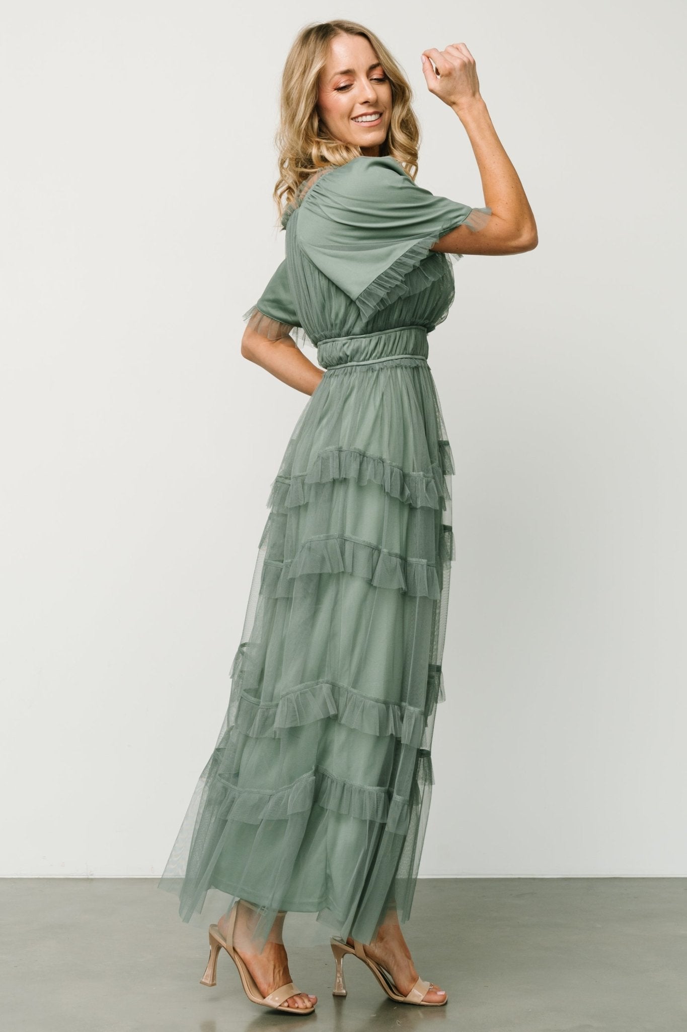 Magdalena Tulle Maxi Dress | Dark Eucalyptus - Baltic Born