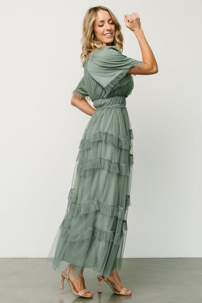 Magdalena Tulle Maxi Dress | Dark Eucalyptus - Baltic Born