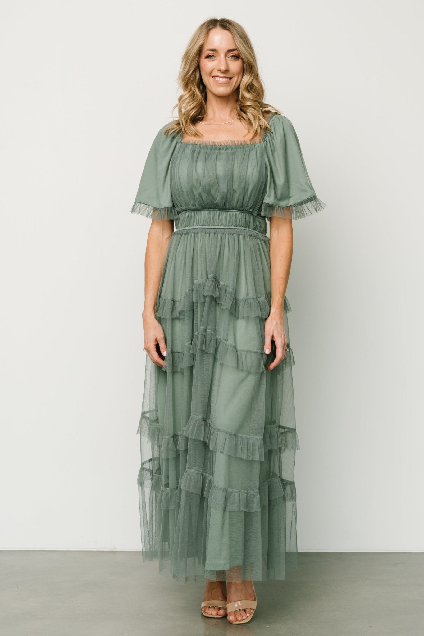 Magdalena Tulle Maxi Dress | Dark Eucalyptus - Baltic Born