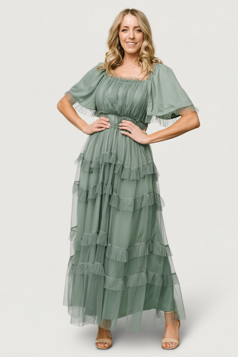 Magdalena Tulle Maxi Dress | Eucalyptus